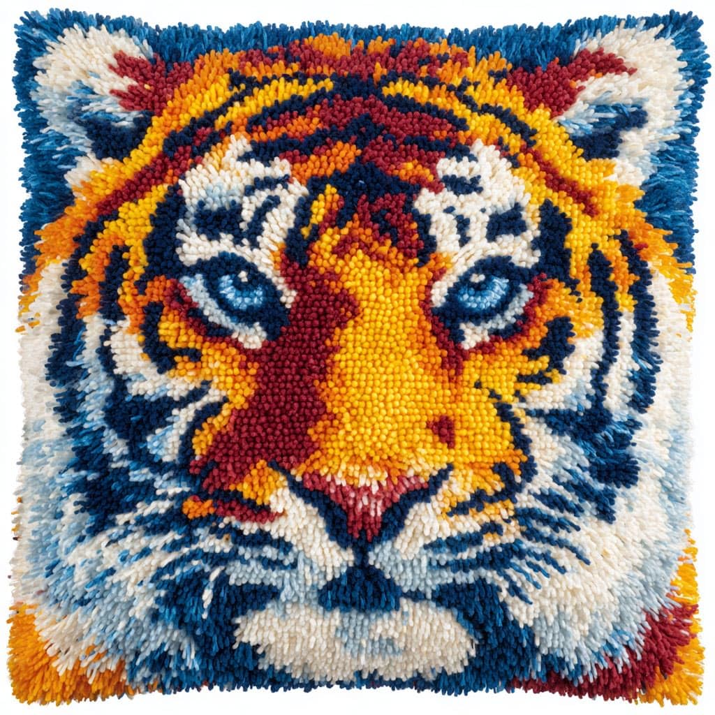 Henypt DIY Latch Hook Pillow Case Kit Tiger