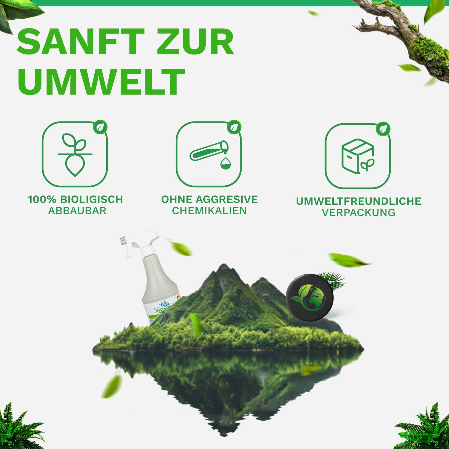 Bionaco Desinfektionmittel - Alkoholfreies Reinigungsmittel zur Desinfektion, Hygiene-Spray für Oberflächen und Gegenstände, nachhaltiger & naturnaher Wirkstoff-Komplex, Made in Germany (1L Sprühkopf)