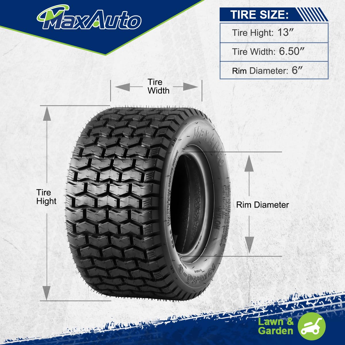 MaxAuto Lot de 2 pneus de Rechange pour Tondeuse à Gazon John Deere Craftsman 13x6.50–6 13 x 6.50–6 13 x 6.5x6 13/6.50–6