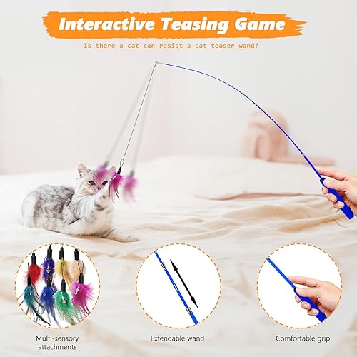 Miniatura 2 de Paquete de juguetes para gatos, juguetes interactivos para gatos de interior, juguete para gatos Speedy Tail 2.0, juguete de ratón de plumas para