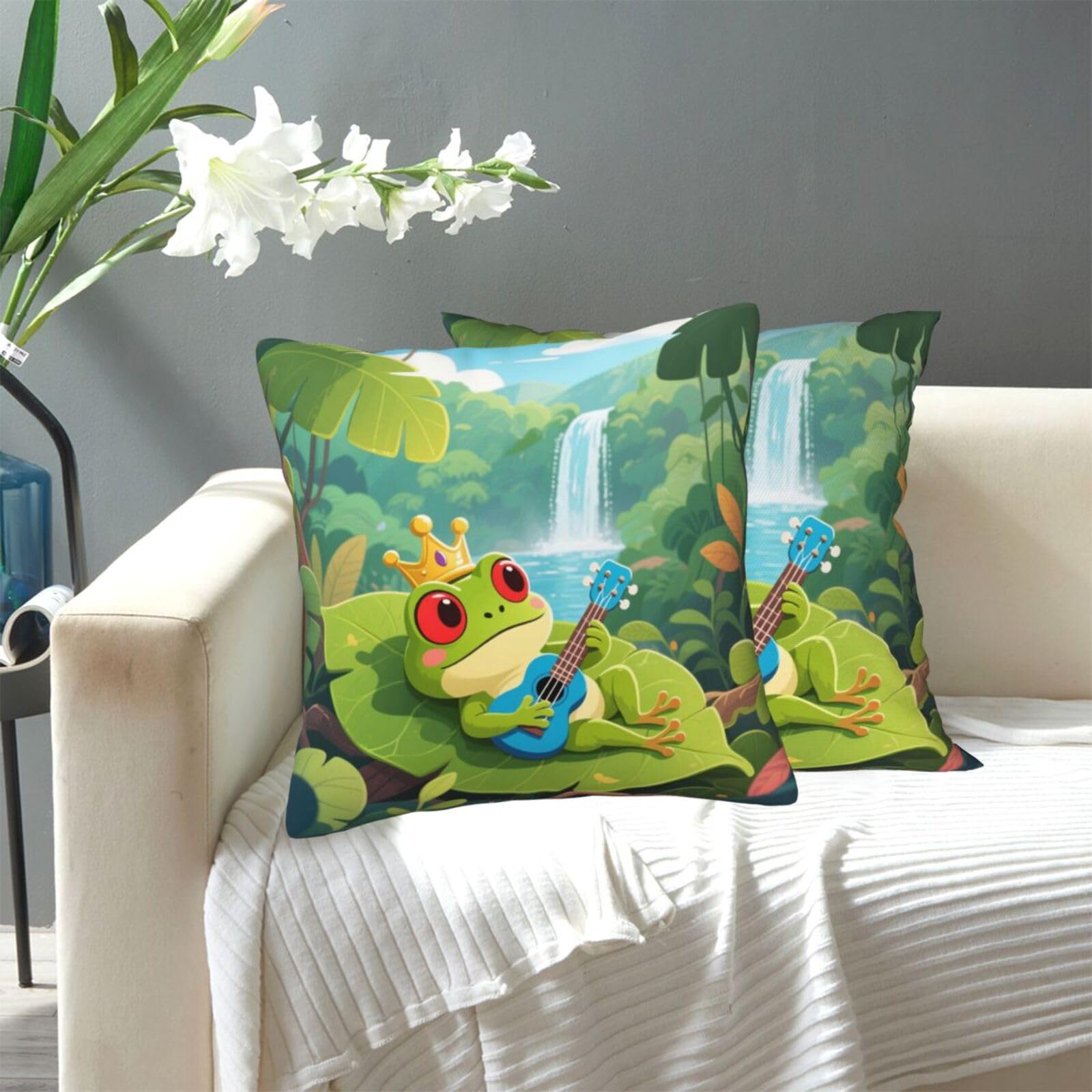FekiLoot Decorative Throw Pillow Covers Modern Farmhouse Pillowcase Double Sided Cozy Cushion Cover for Sofa Couch Bed 18"X18" Cute Frog