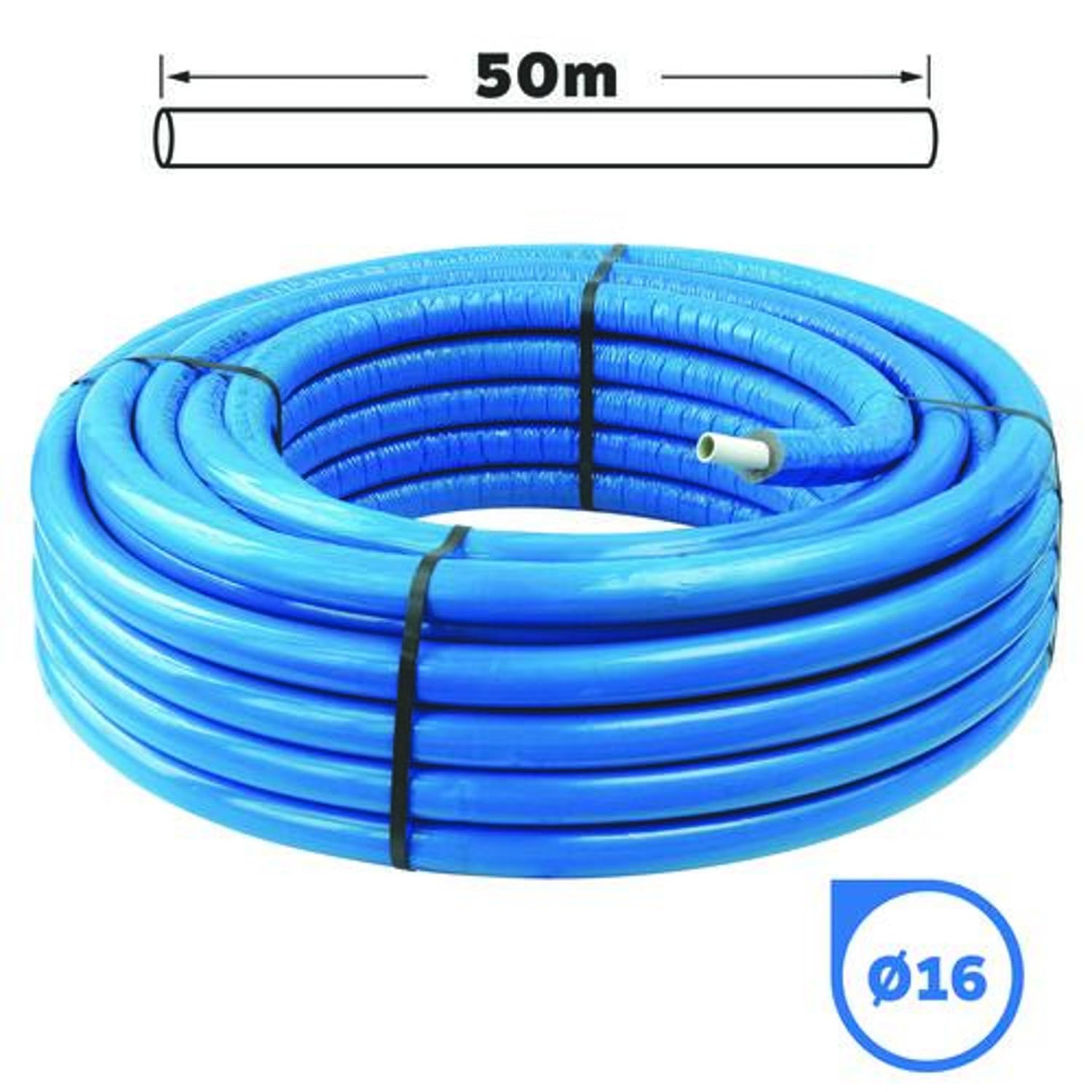 SOMATHERM FOR YOU - Tubo Multicapa Ø16 Aislado Azul en Rollo 50m - Redes de Agua Potable y Calefacción - Tmin 5°C/Tmax 95°C - Presión Máx 10 Bar - Barrera Antioxidante | Aísle e instale fácilmente sus redes con nuestras coronas multicapa preaisladas, fiab