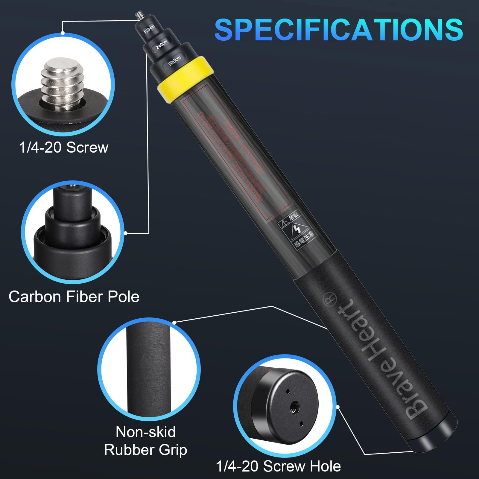 3 m langer ausziehbarer unsichtbarer Selfie-Stick aus Carbon für Insta360 ONE X5 X4 X3 X2 Panorama-Kamera-Zubehör (Gelb)