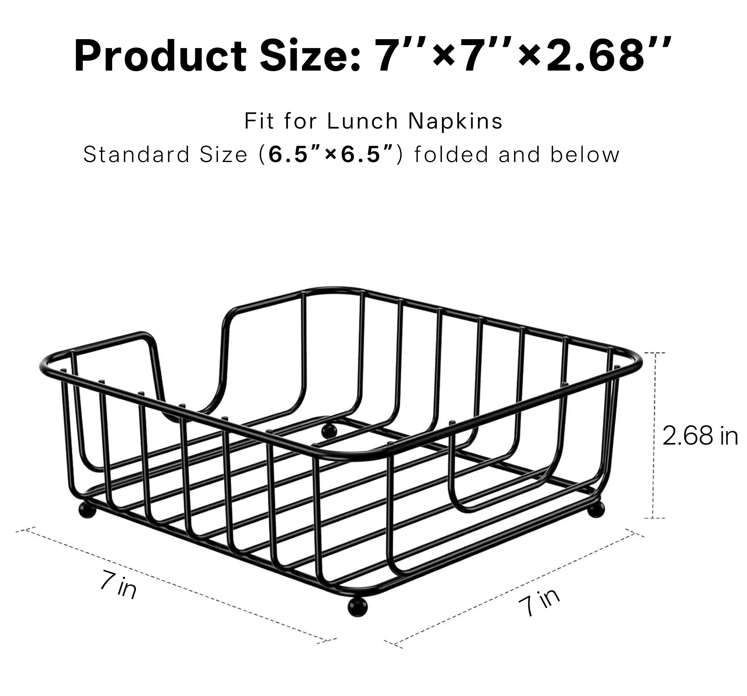 Servilletero para mesa, servilletero negro para cocina y mesa de comedor, moderno soporte de metal limpio, 6.9 x 6.9 x 2.2 pulgadas, tamaño interior, paquete de 2