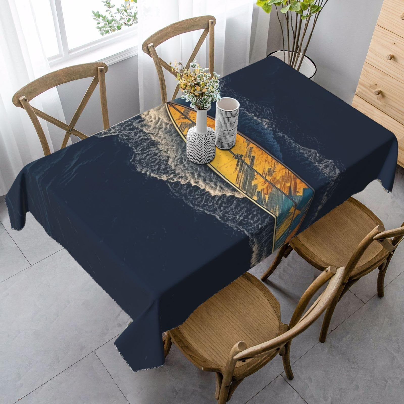 FodPand 35x55 Inch Tablecloth Stain and Wrinkle Resistant Table Cover Rectangular Washable Kitchen Table Cloth for Dinning Room Picnic Patio Party Decor, Surfboard
