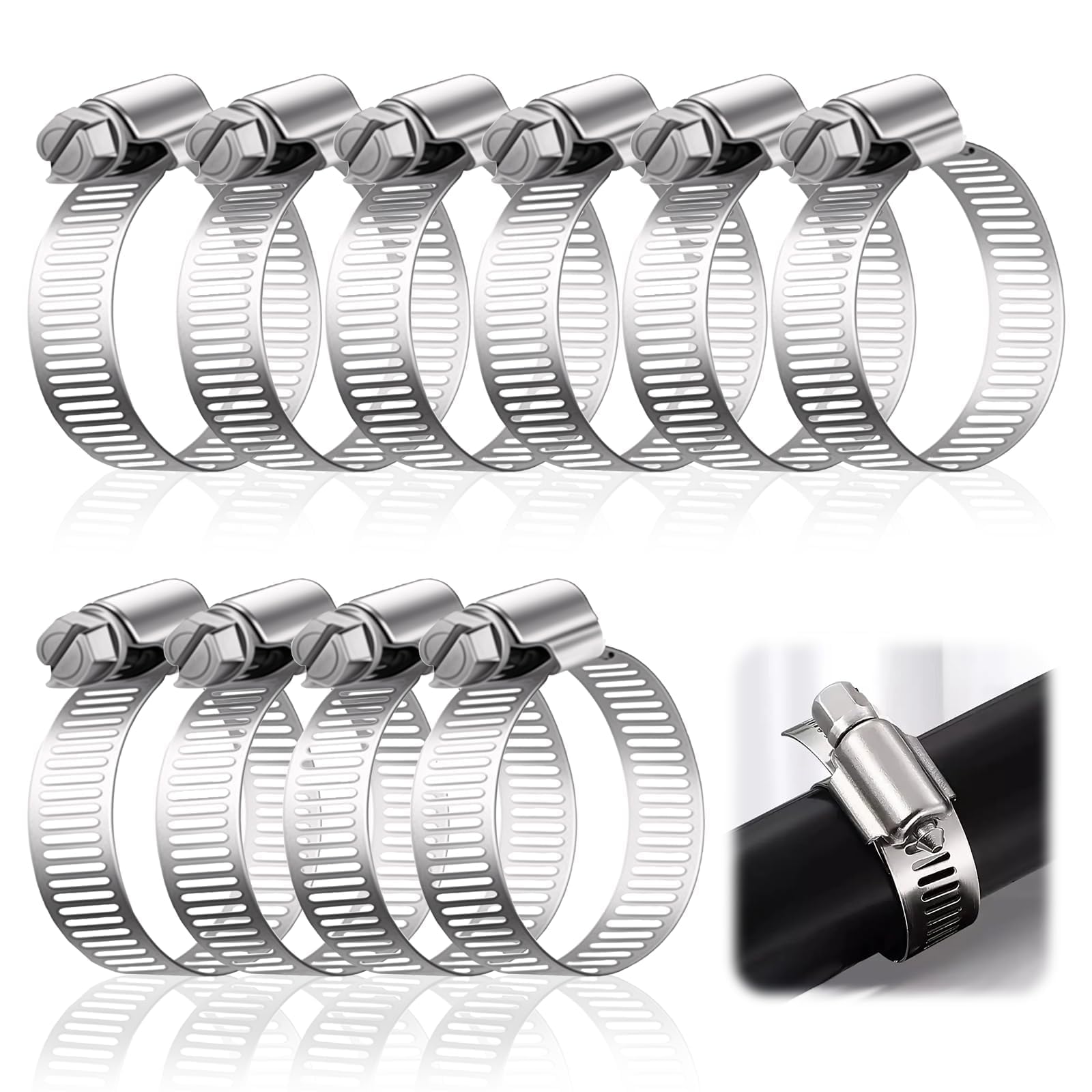 10pcs Hose Clips -Modurio 304 Stainless Steel Jubilee Clips, Adjustable 13-19mm Hose Clamps for Vent Pipe/Drain Pipe/Exhaust Pipes/Water Pipes