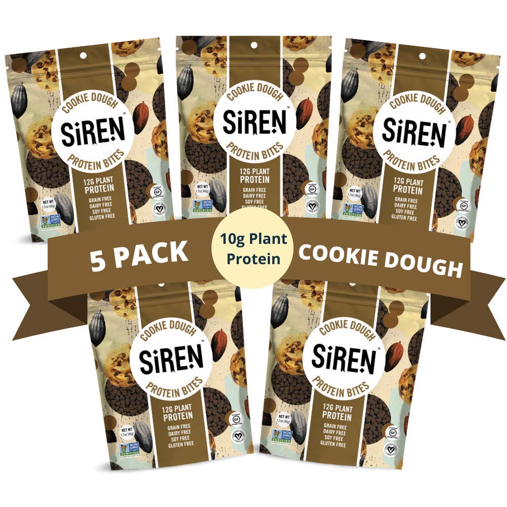 Siren Snacks Vegan Protein Bites, Now with Cashew Butter! High Protein, Gluten Free, Soy Free, Grain Free, Dairy Free, Protein Balls, 5 Pack (Cookie Dough)