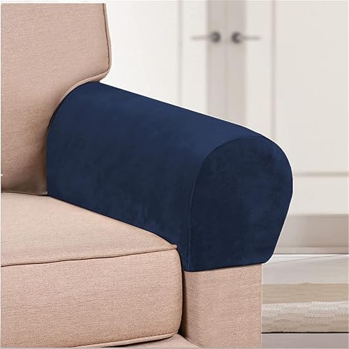Miniatura 2 de Fundas elásticas para reposabrazos de terciopelo para sillas, sofá, sillón, fundas para sofá reclinable, 2 unidades (azul marino)