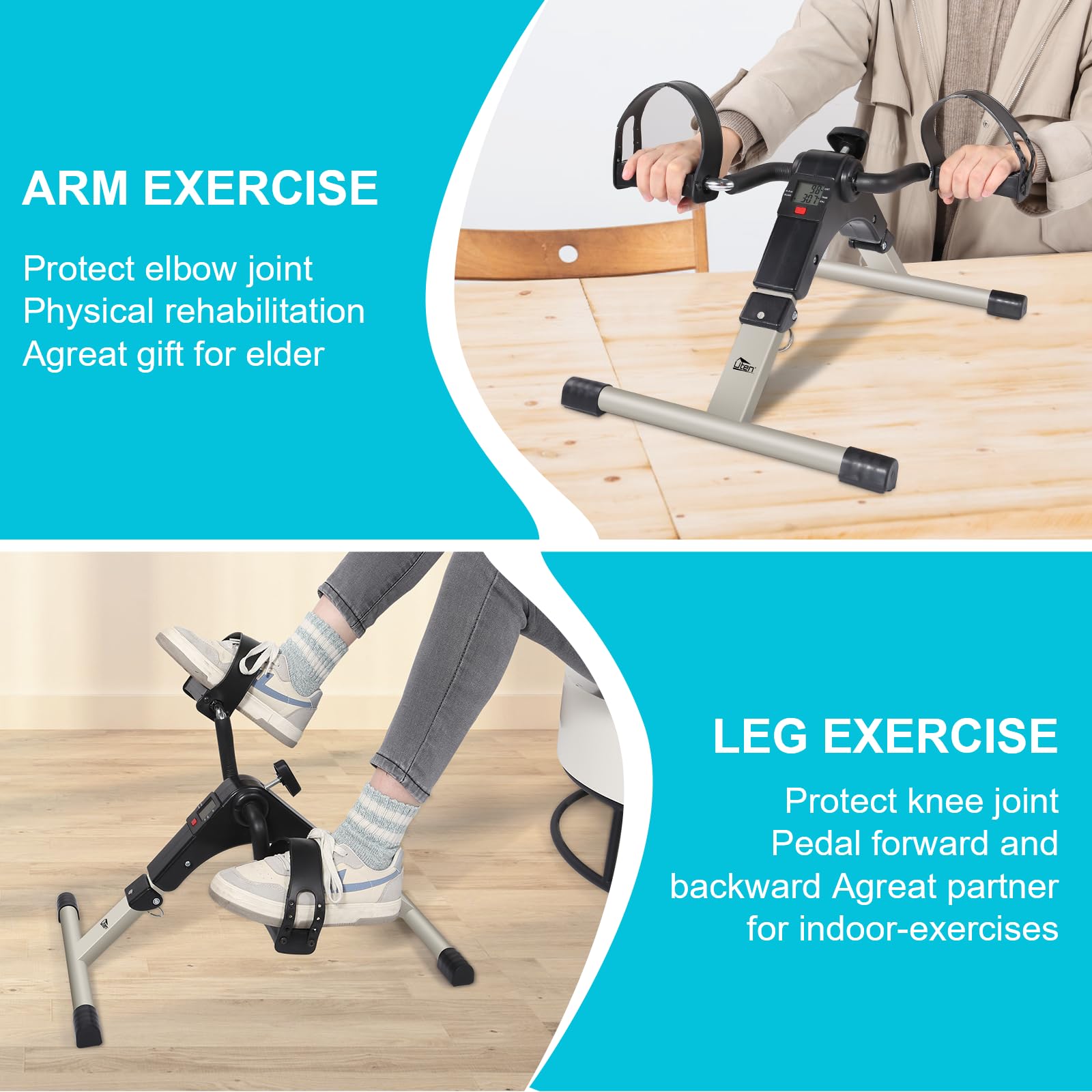 Mini Vélo d'Appartement, Uten Pedalier d'appartement Portable avec Ecran LCD Bouton de Pédaler Résistance Réglable Bras Jambes Entraîner