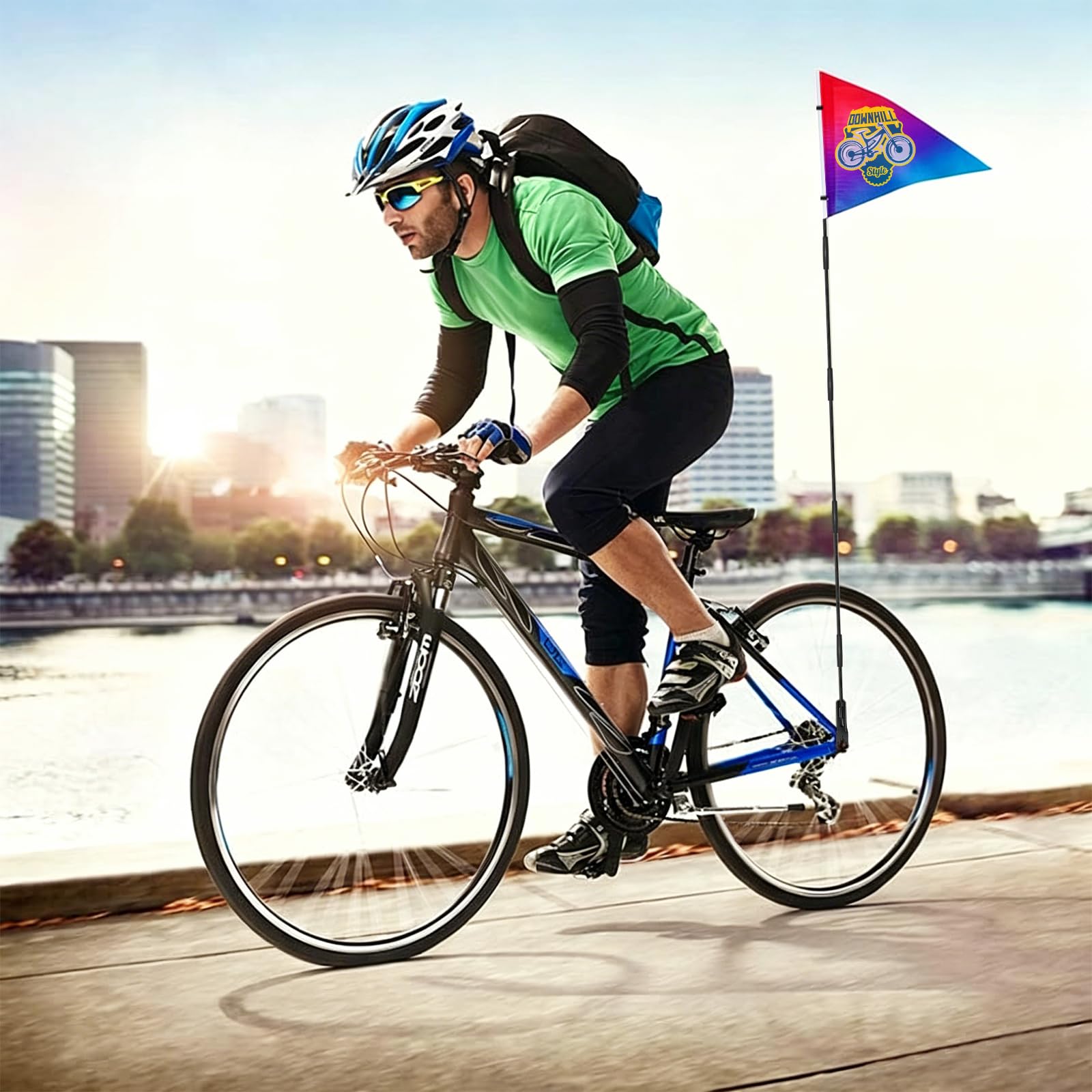 Drapeau de sécurité personnalisé pour vélo avec mât - Mât réglable de 1,80 m, drapeau de sécurité sur mesure pour enfants, vélos et voiturettes de golf (Triangular flag 1)