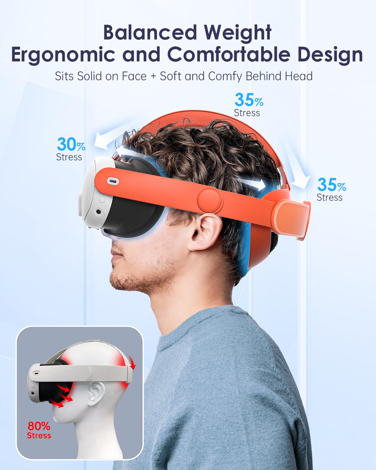 Sangles Compatibles pour Quest 3S pour Quest 3 Serre Tête pour Serre Tête pour Quest 3S Accessoires pour Quest 3 Accessoires VR Solides et Confortables Sangles Elite - Orange Sanguine