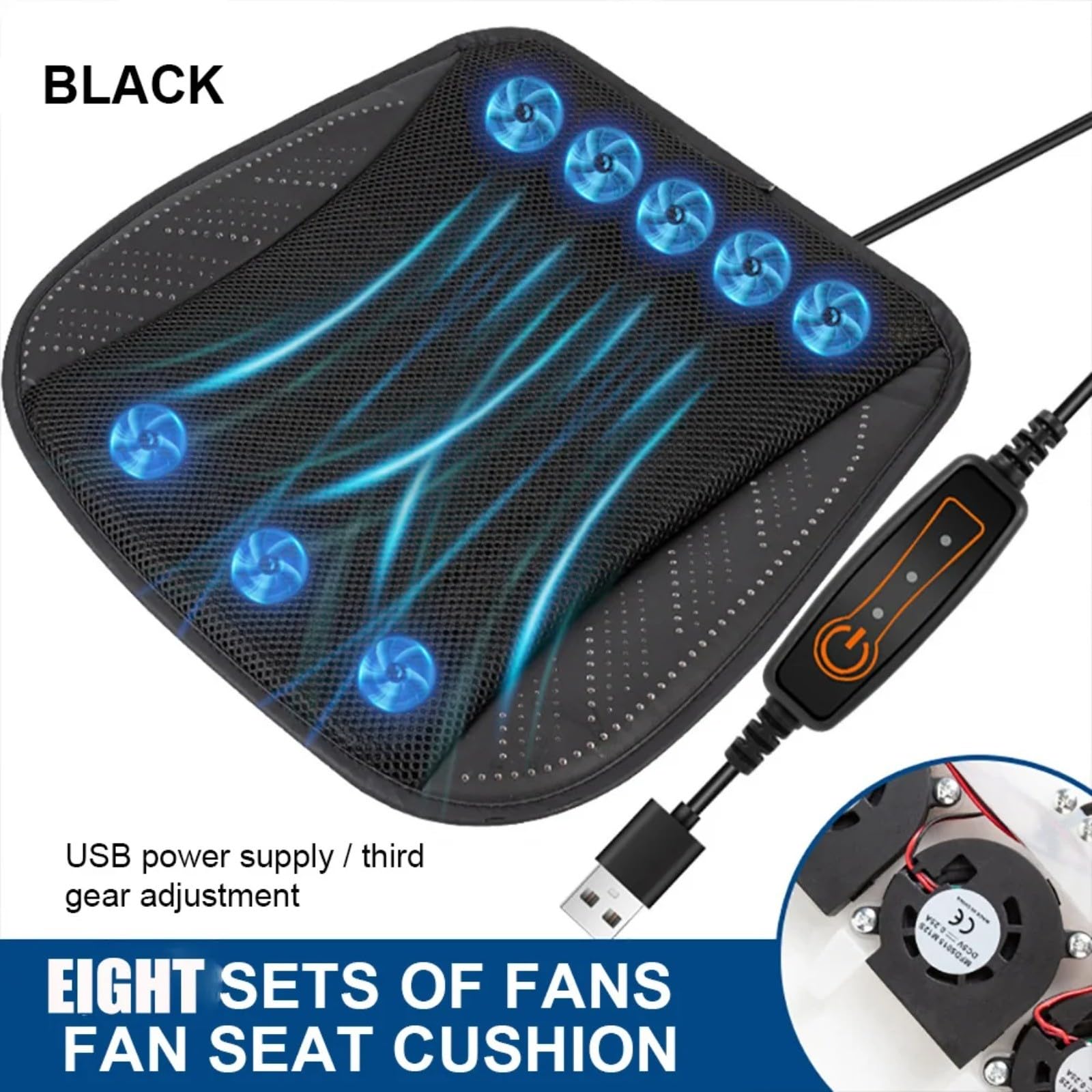 Cojín de asiento de enfriamiento para coche de 8 ventiladores, cojín de asiento fresco de verano con ventilador USB, asiento ventilado de seda de hielo, funda de asiento de aire refrescante,