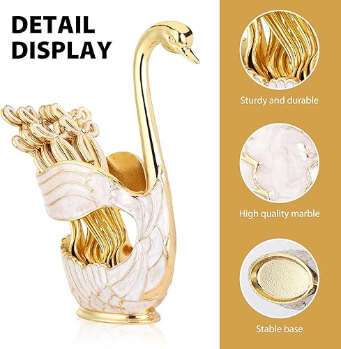 Miniatura 3 de Soporte de base de cisne dorado, cucharas decorativas de cisne para postres, organizador de cucharas con 6 cucharas de café, elegantes cucharas de