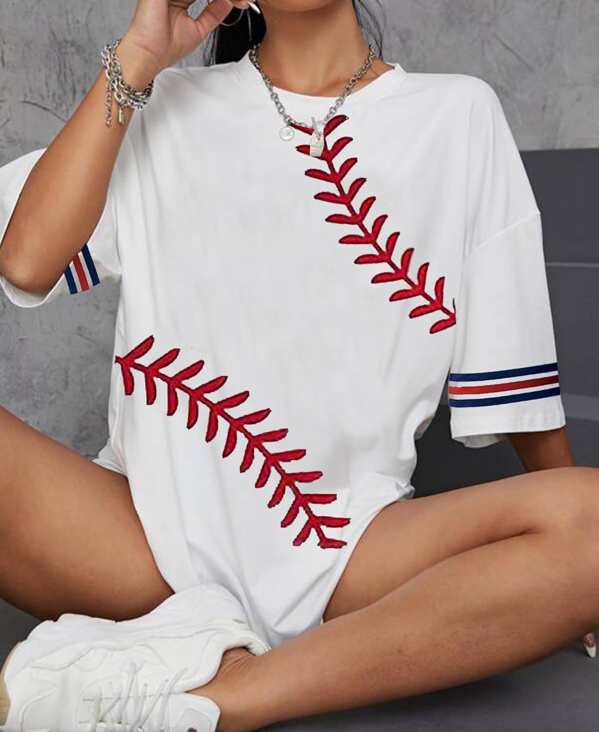 Baseball Shirt Women Oversized Baseball Mom Tshirts Game Day Short Sleeve Casual Loose Graphic Tees Tops - Image 5