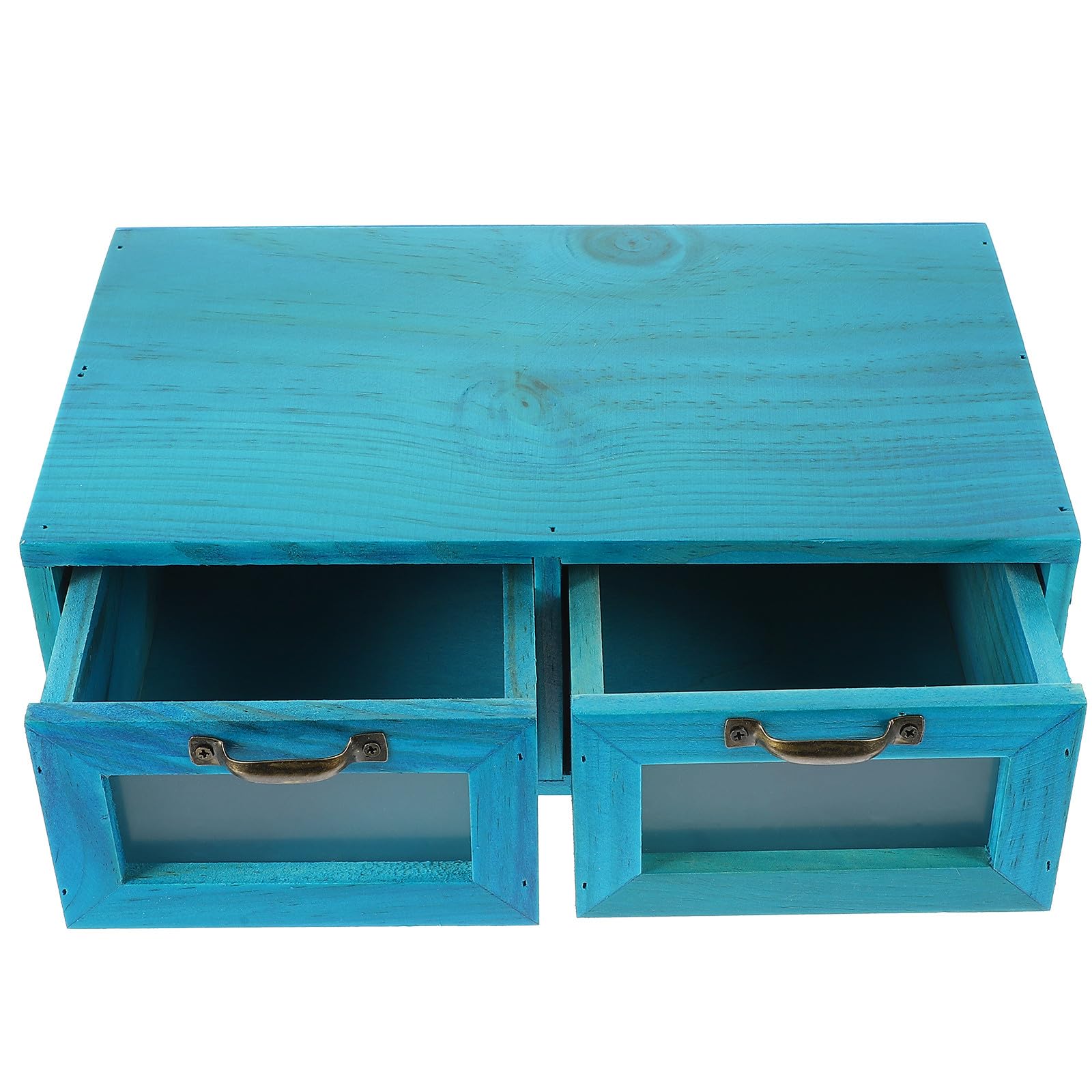 Organizador de Madera para Escritorio 2 Cajones Gabinete Pequeño Azul Mediterráneo Estante de Almacenamiento Multifuncional para Maquillaje y Artículos Diversos Soporte Estable