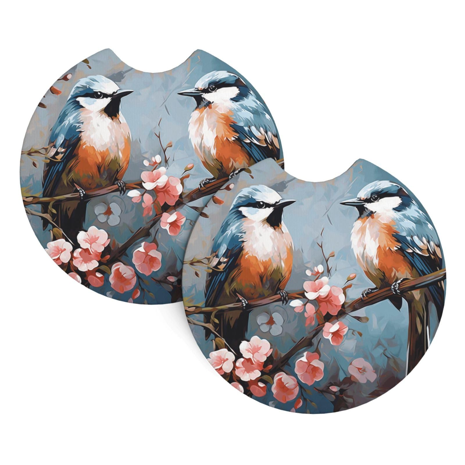 2 Pack Car Coaster for Cup Holders Oil Painting Birds Car Cup Coaster 2.7" Neoprene Non-Slip Automotive Cup Mat Universal Auto Car Interior Accessories for Women Men Cup Pad