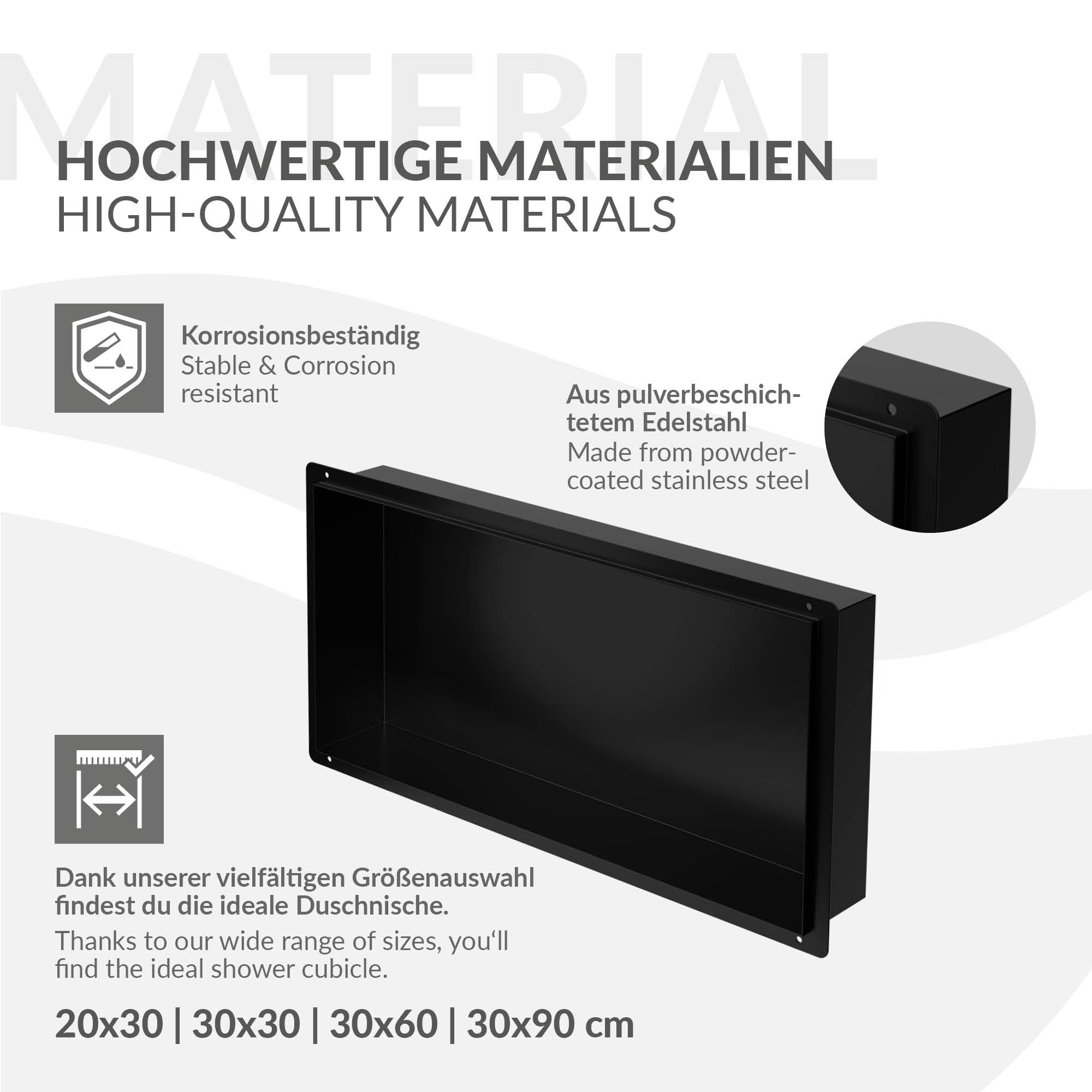 LuxeBath Nicho de Ducha de Acero Inoxidable 60x30x10cm cm Negro Marco de Pared Empotrado Alicatable Estante Integrado Instalación Flexible para Almacenamiento Organizador de Utensilios para Baño