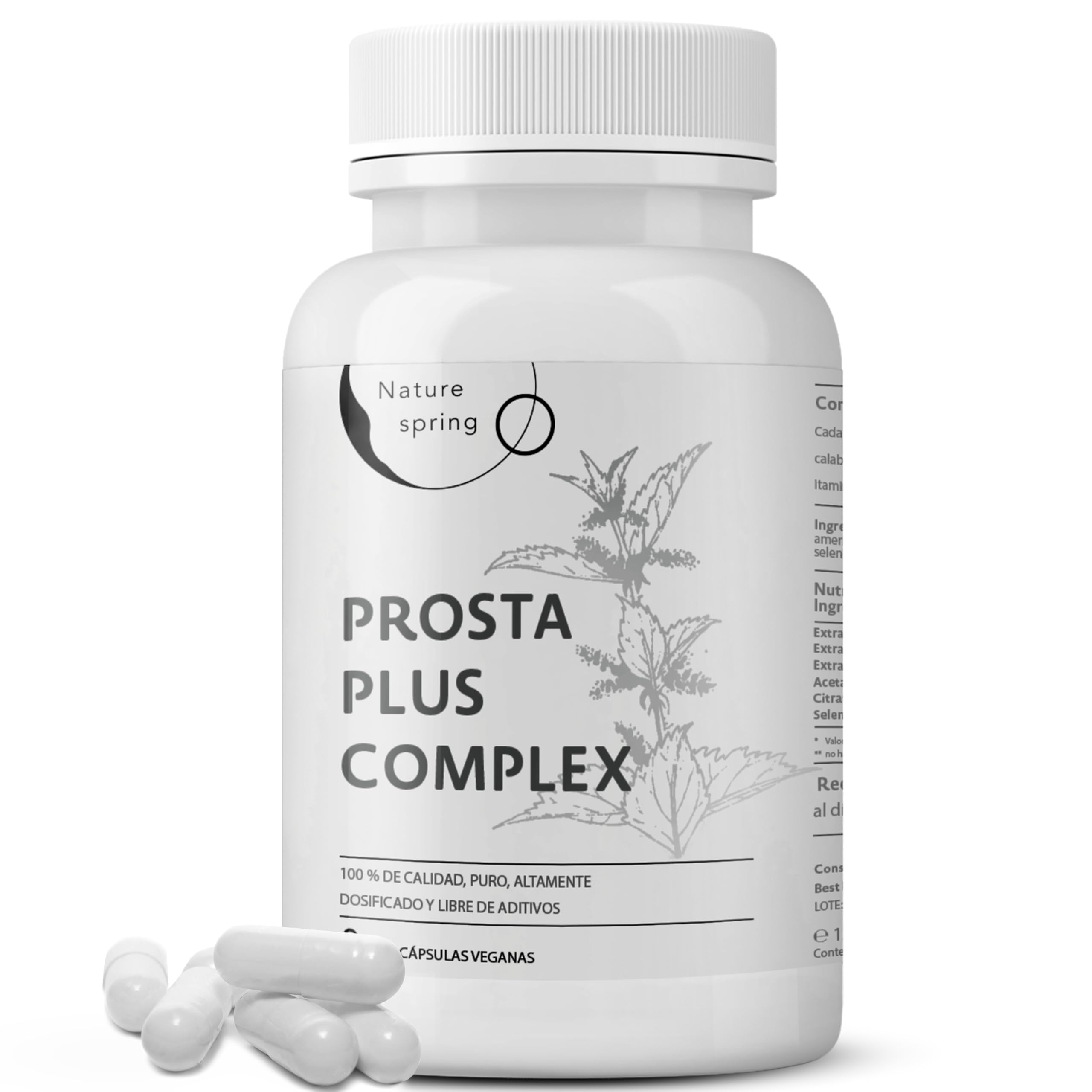 Prosta Plus Complex - 180 cápsulas de próstata en dosis altas, fórmula única de semillas de calabaza, palma enana americana, extracto de raíz de ortiga con zinc, vitamina E y selenio - Cápsulas