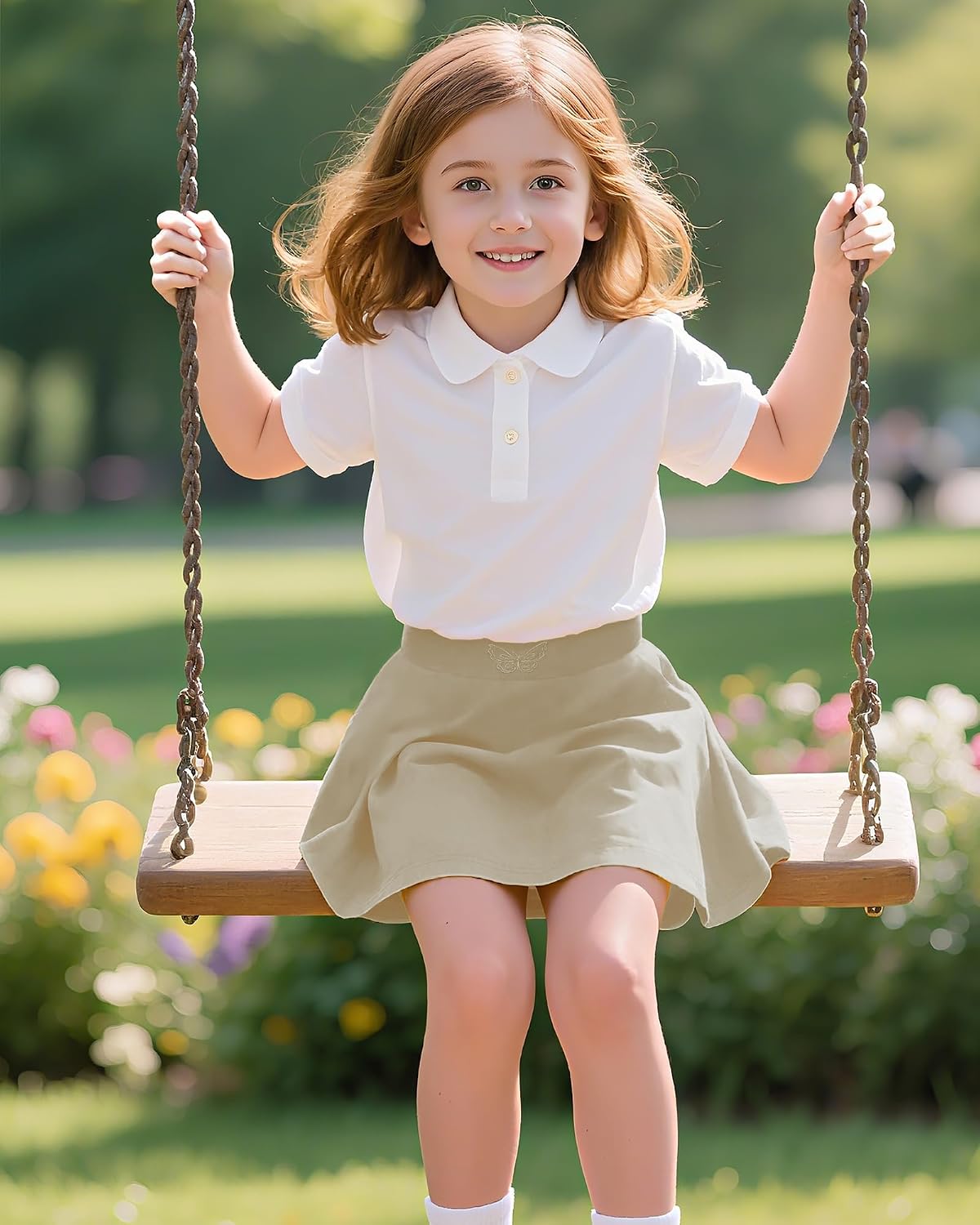 Little Girls Skirts Athletic Uniform Skirts Built in Shorts Casual Mini Skorts for Kids with Pockets