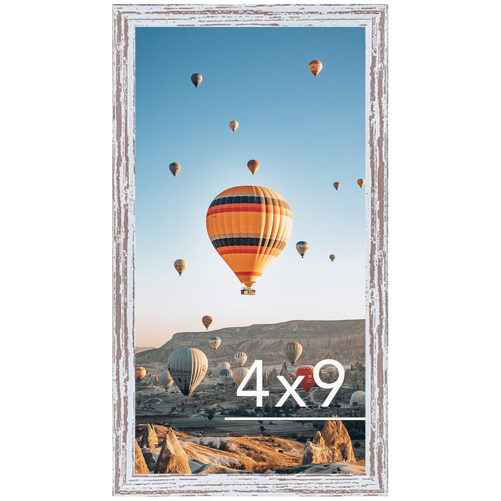 JCJMY 4x9 Picture Frame Rustic White for Wall Hanging or Tabletop, Wall Mounting Horizontally or Vertically, 4 x 9 Wall Gallery Poster Photo Frame with Shatter Resistant Plexiglass, Rustic White