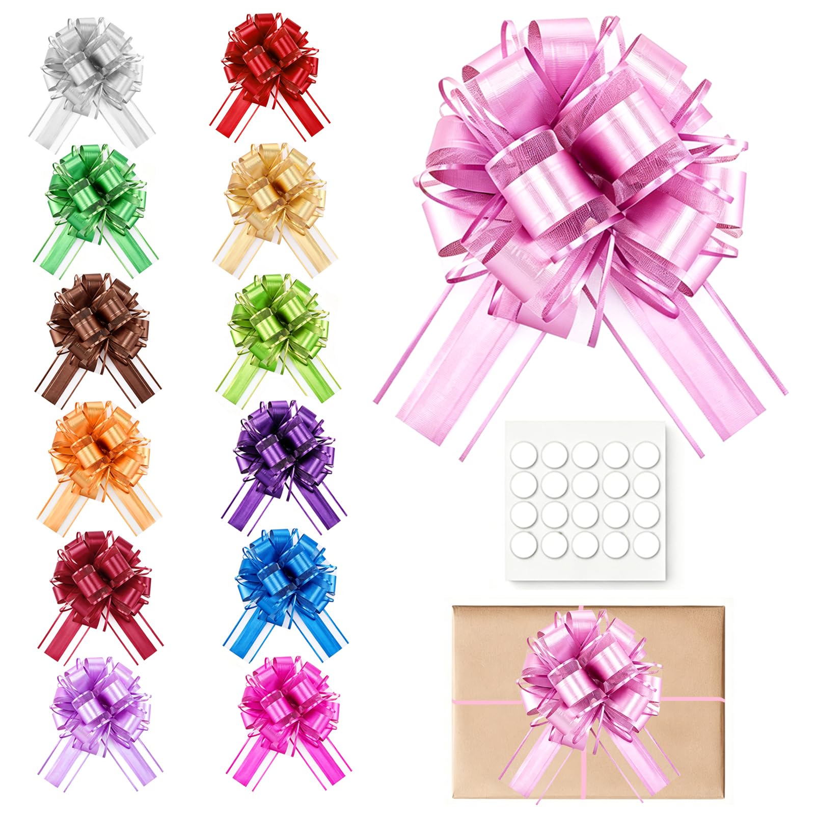 13Pcs 6 Inch Large Pull Bows, Multicolor Organza Ribbon Bows. Ideal Decorations for Gift Baskets Wrapping, Birthday Parties, Weddings, New Year and Valentine's Day Gift Boxes