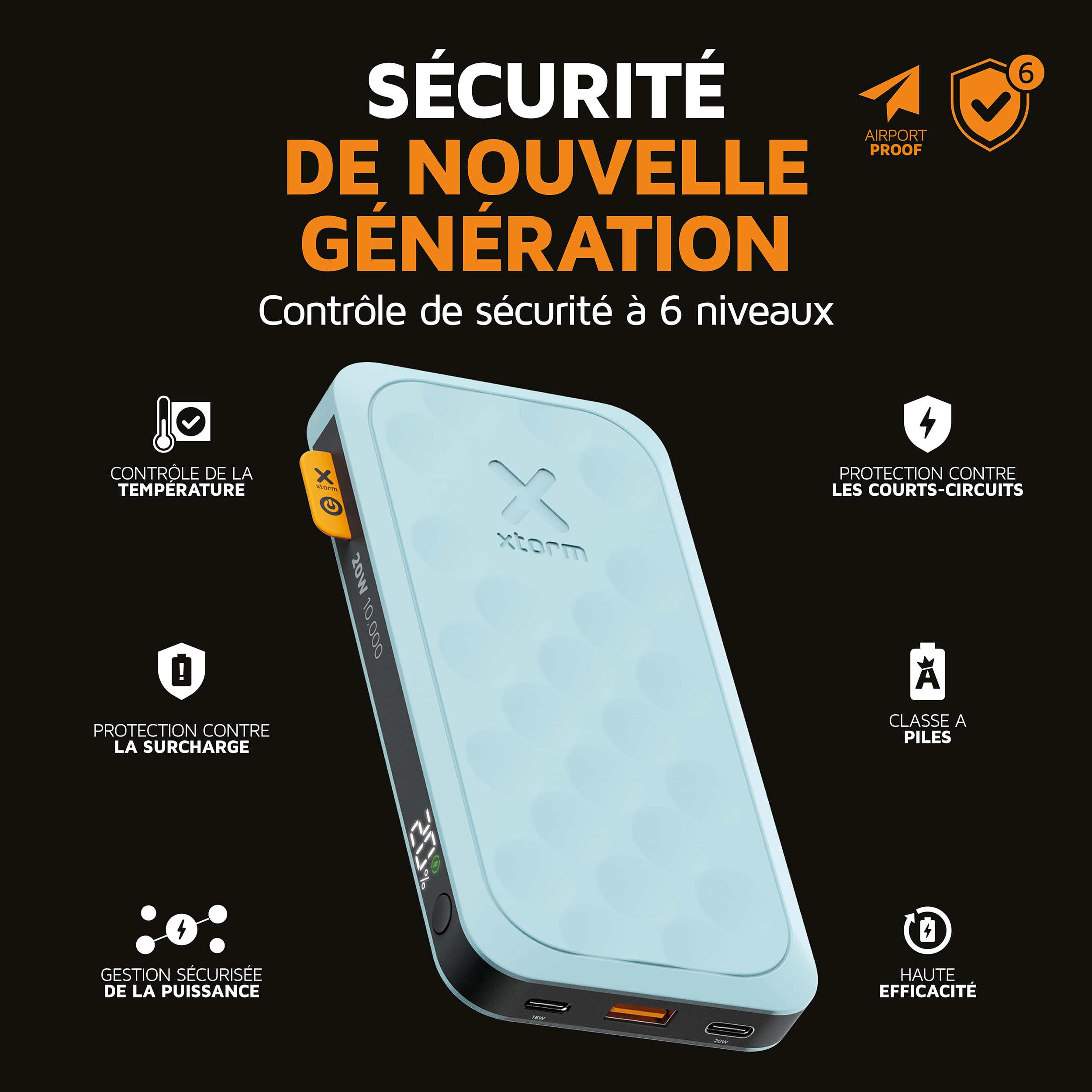 Xtorm Fuel Series 5 Powerbank 20W, 10 000 mAh, 2 x USB-C / 1 x USB-A, Résistant en Avion, Convient pour Samsung et iPhone, Teal Blue