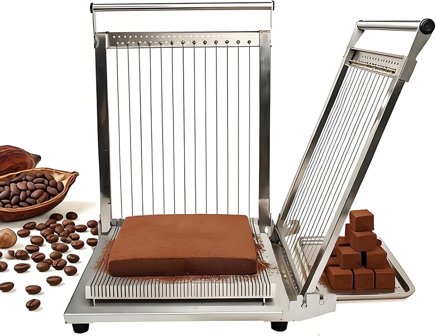 Square Chocolate Cutting Machine, Stainless Steel Cheese Cube Wire Cutter, Adjustable Cutting Spacing Max 380 * 380mm, 400 * 400 * 35mm Cutting Table, for Butter, Luncheon Meat