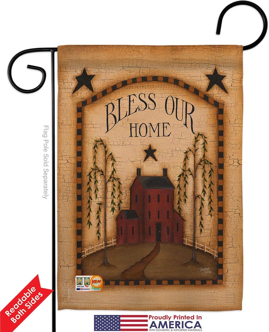 Primitive Classic Bless Our Home Garden Flag Set with Stand Country Living Farm Western Barn American Rustic Cowboy Rural Ranch Small Gift Yard House Banner Double-Sided Made in USA 13 X 18.5