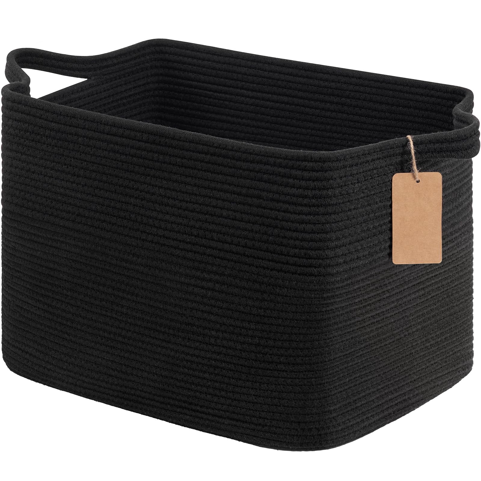Timeyard Black 50L Woven Storage Baskets For Organizing, Rectangle Blanket Basket With Handles, Nursery Cotton Rope Basket For Living Room, Bedroom, 46 X 36 X 30 Cm