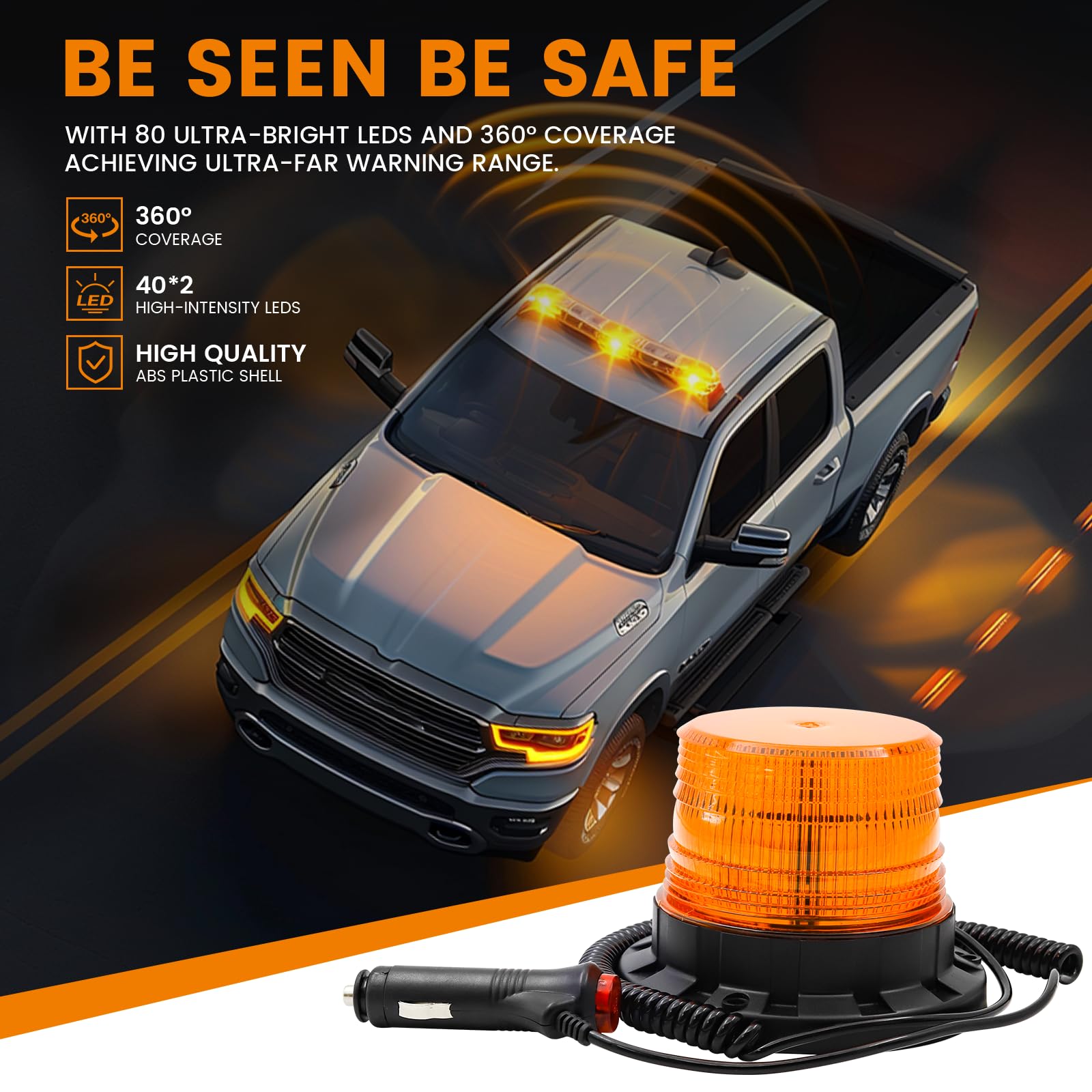 Gyrophare Orange LED,12V 24V Girophare LED Vehicule Magnétique d'Urgence Avertissement Strobe ON/OFF pour véhicule Tracteur de golf UTV Car Bus Emergency Warning Strobe (Jaune)