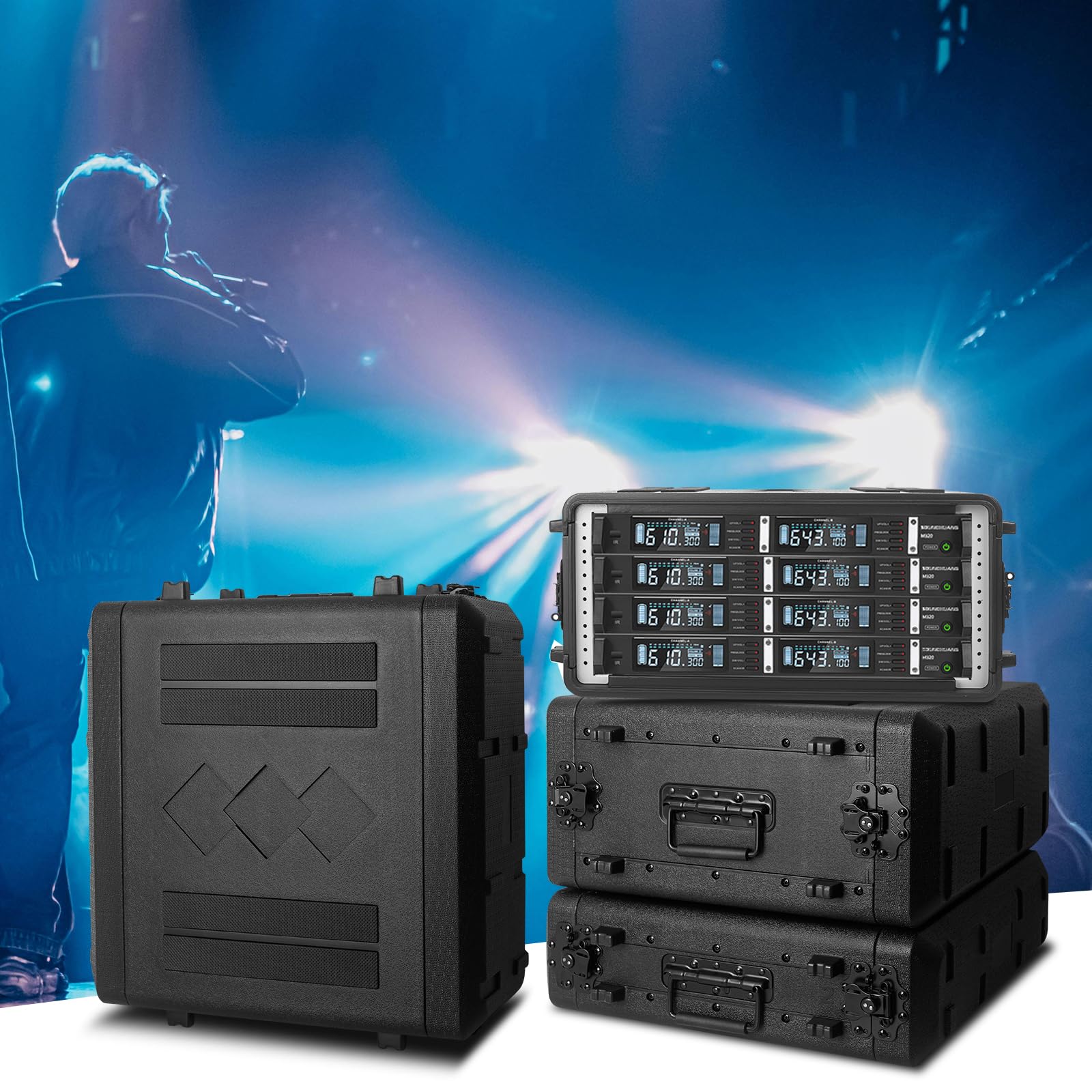 4U-Rack-Koffer, flach, 16 Zoll tief, 19 Zoll Rackmount-Flight-Road-Reisekoffer, wasserdichter Schutzkoffer mit Schaumstoffeinlage