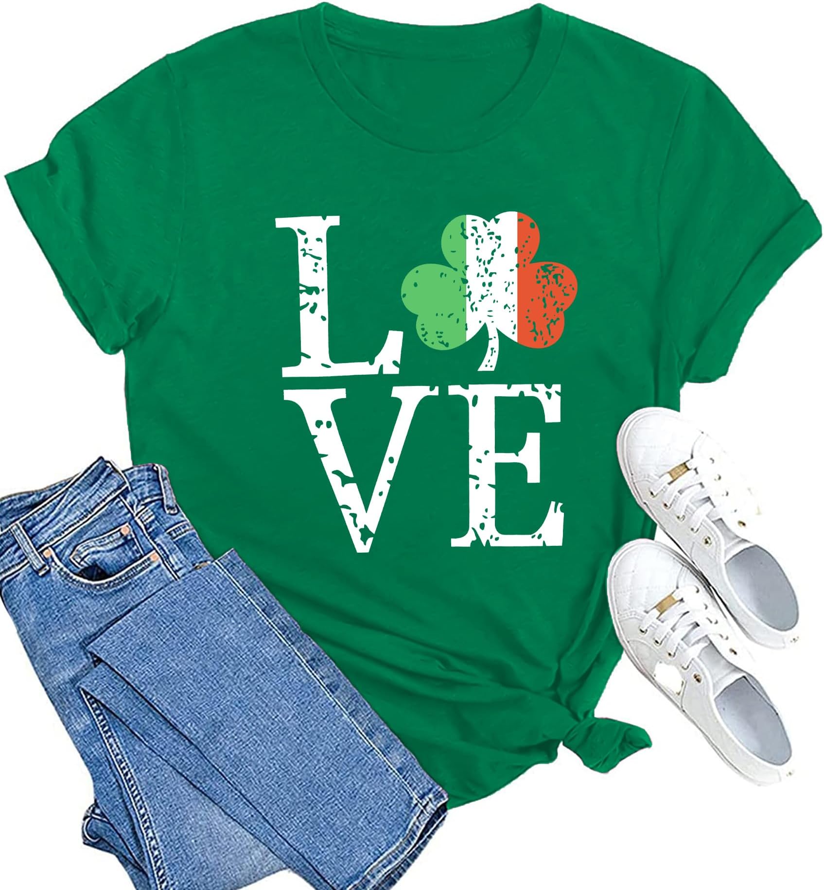 St Patricks Day T Shirt Women Irish Flag Vintage Shirts Shamrock T-Shirt Short Sleeve St Patrick's Day Gifts Tops