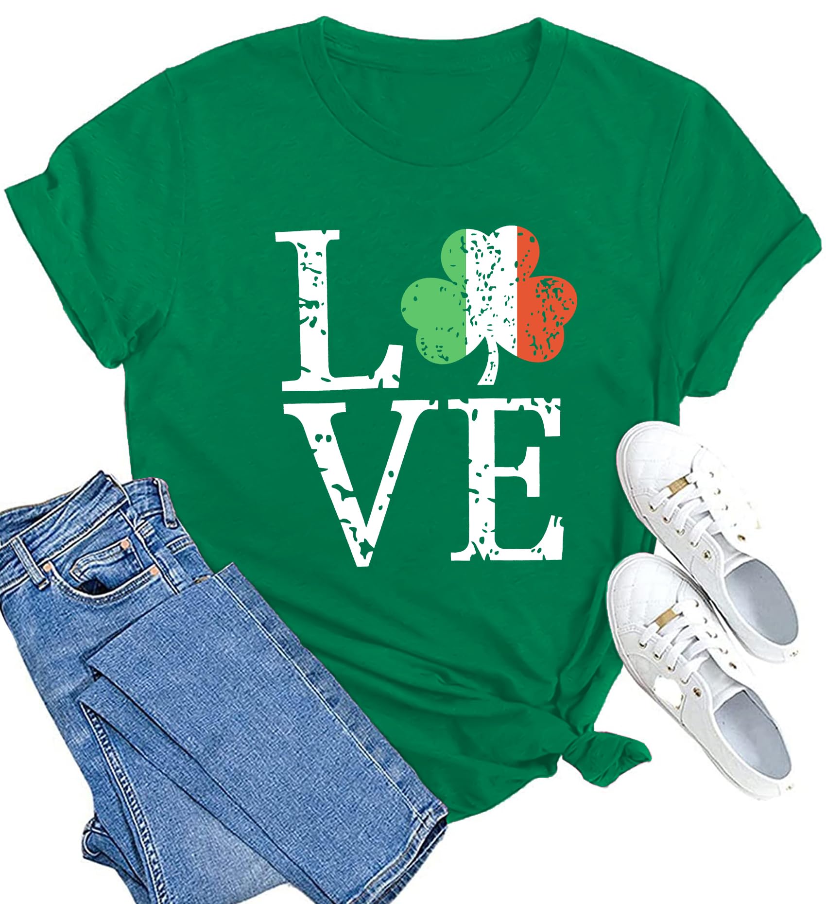 St Patricks Day T Shirt Women Irish Flag Vintage Shirts Shamrock T-Shirt Short Sleeve St Patrick's Day Gifts Tops