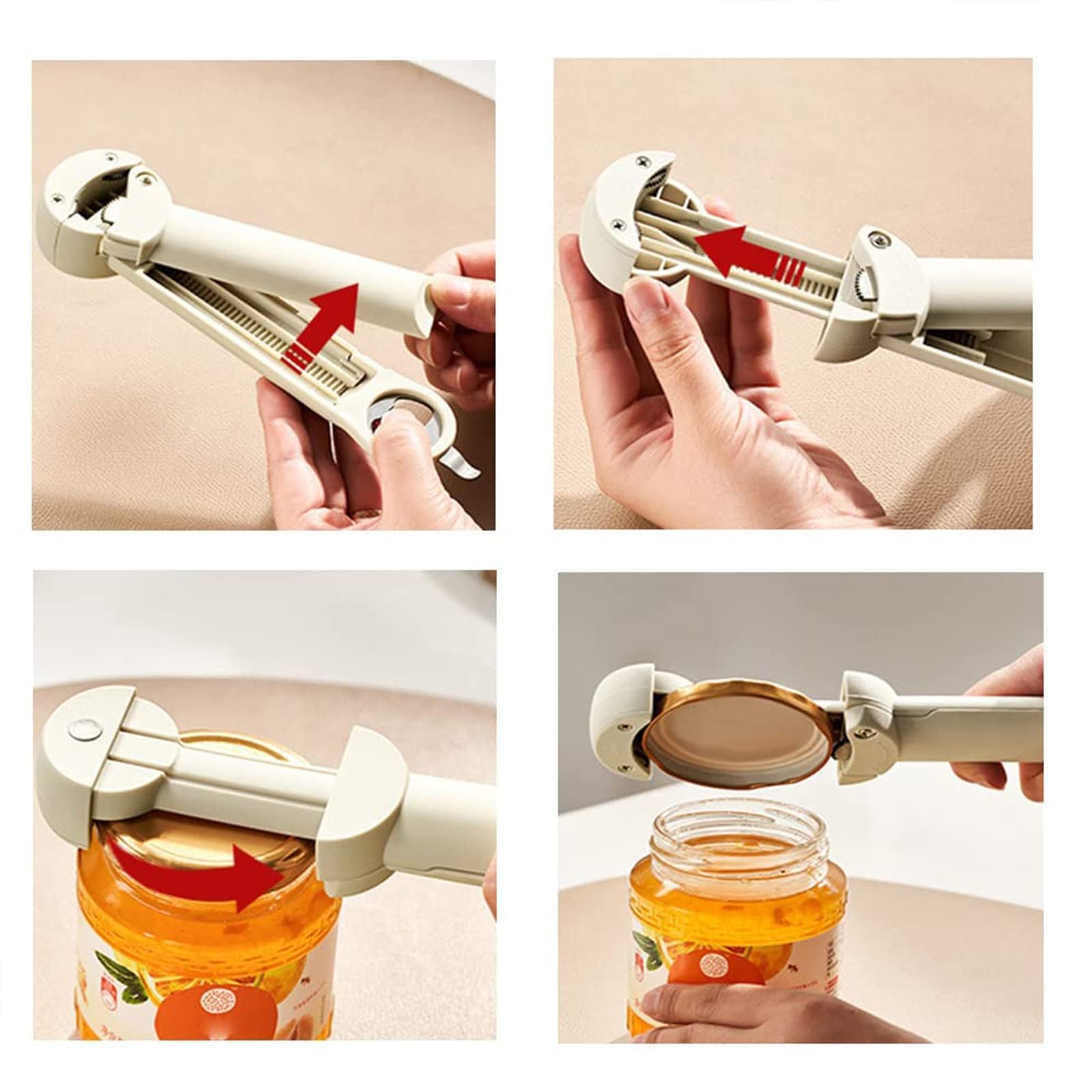 Abridor de botellas retráctil multifuncional, ajustable, multifuncional, con agarre para tapa de tarros, abridor de botellas para manos débiles, artritis de personas mayores (negro)