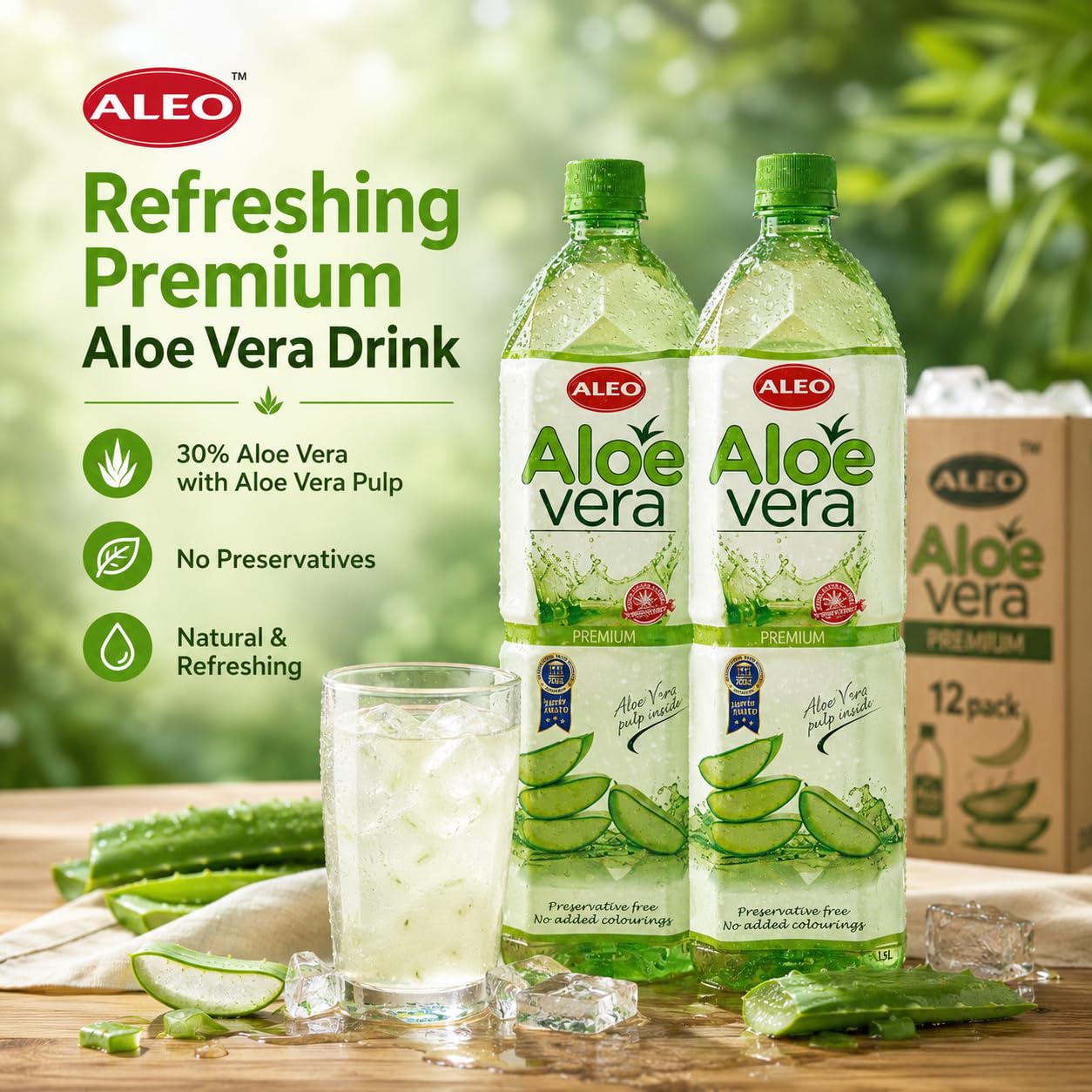 ALEO 1.5L Premium Aloe Vera Drink - Natural, No Preservatives, No Artificial Colors Superior Taste Award 2025