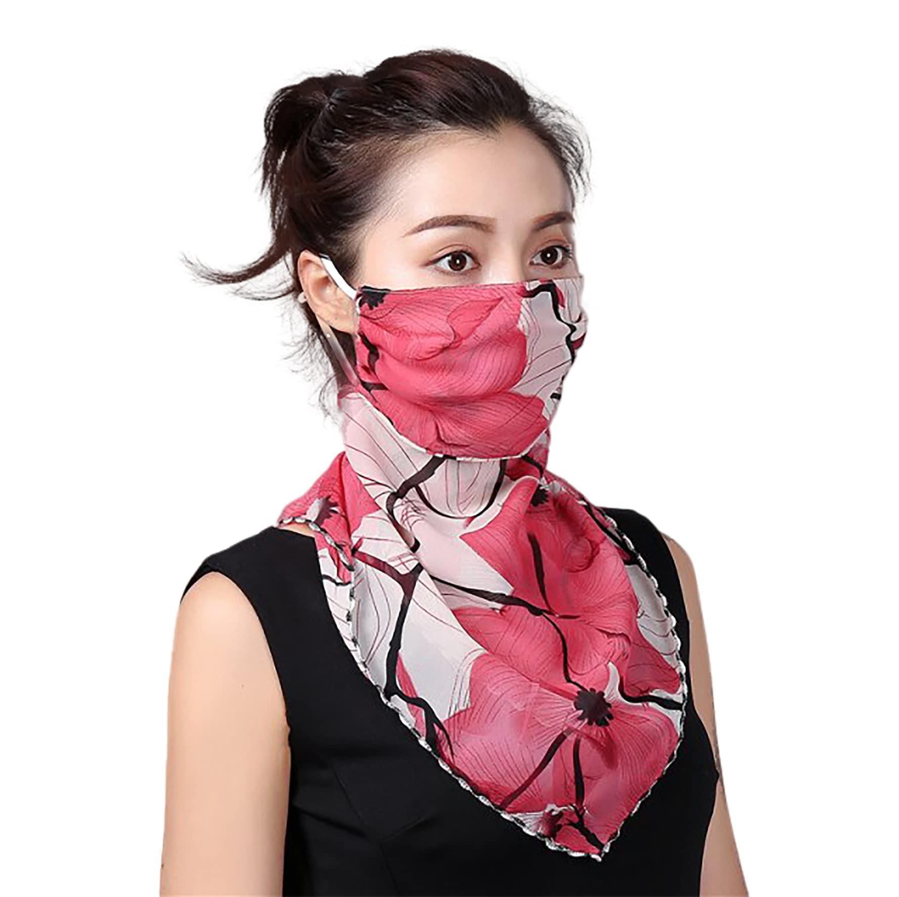 Youstylo Face Mask Scarf for Women Latest Sun Protection Outdoor Riding Protective Chiffon Floral Print Lightweight Scarves Masks (1108A, Flower Print)