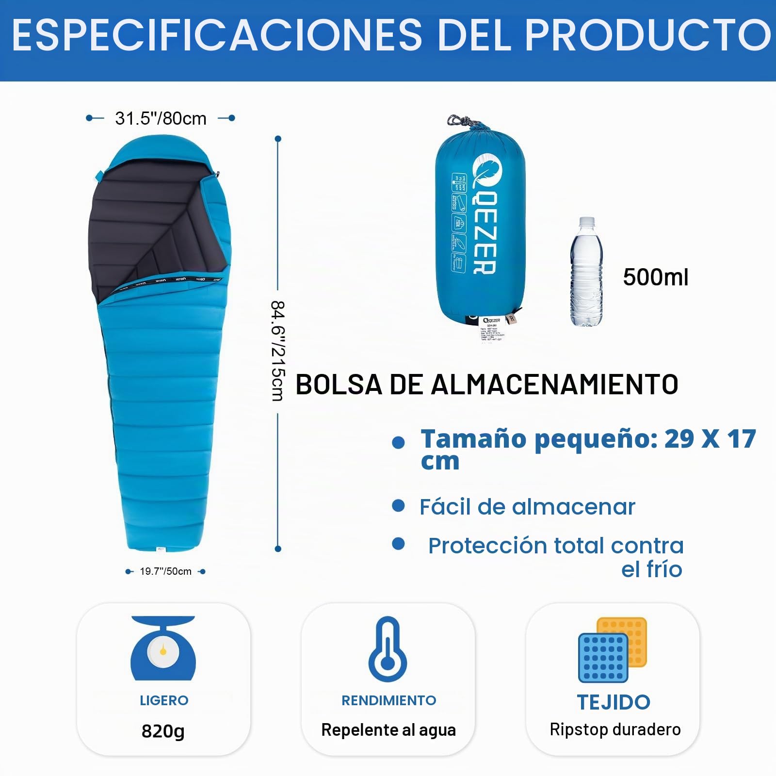 Saco de Dormir plumón para niños y Adultos 7~25 Grados (620g/780g), Saco de Dormir de para 3-4 Estaciones, Ligero, Camping, Senderismo y Exterio