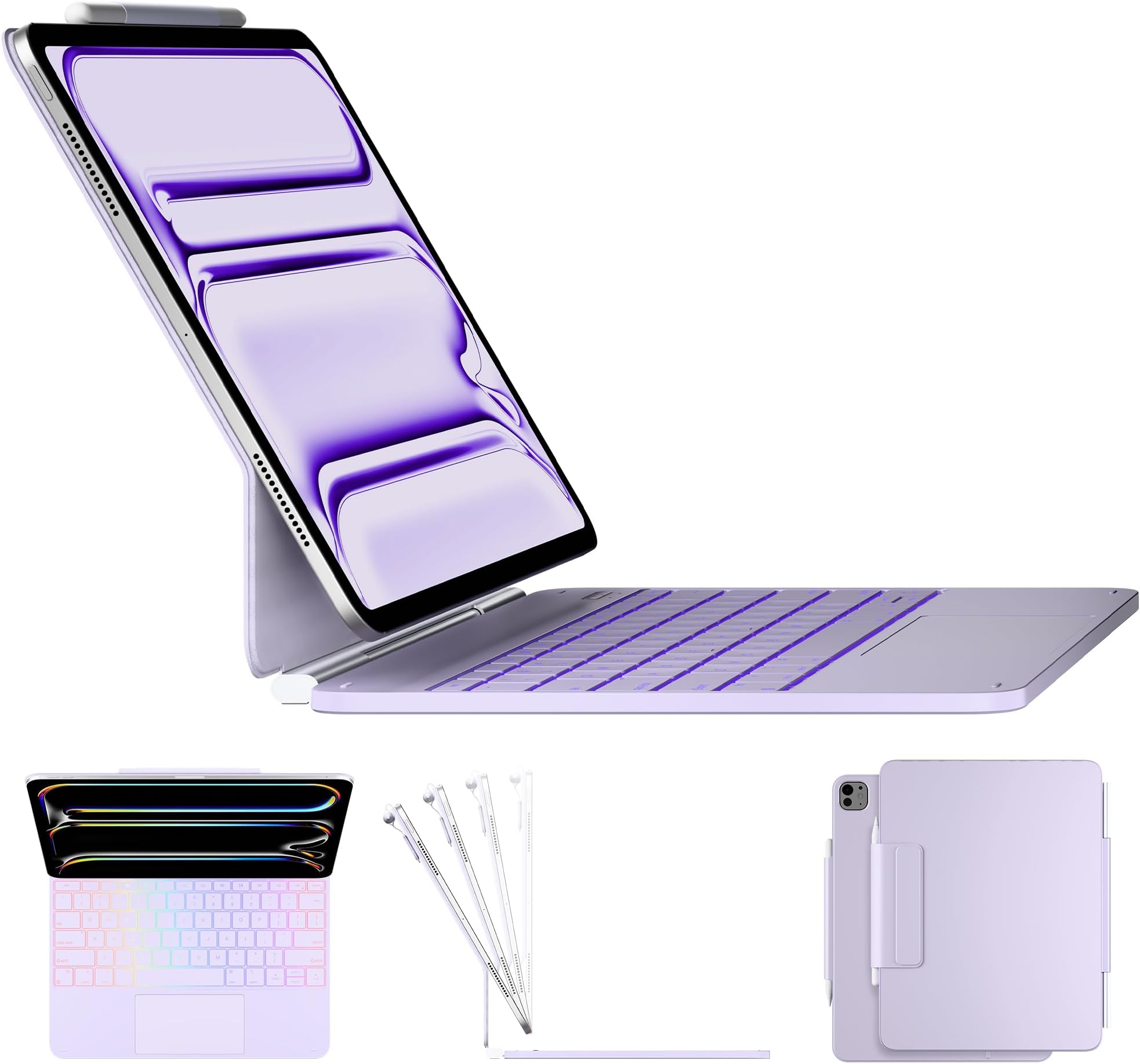 typecase Keyboard Case for iPad Pro 13-inch (M4) 2024,Magic Keyboard with 11 Colors Backlight for iPad Pro 13,Keyboard Case with Pencil Holder,Multi-Touch Trackpad,Easy-Set Magnetic Stand,Light Purple