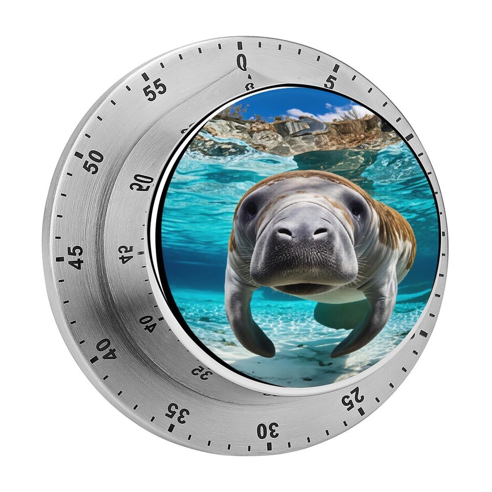 Cute Manatee Underwater Ocean 60 Minute Wind Up Timer,Visual Mechanical Magnetic Timer with Loud Alarm for Kitchen