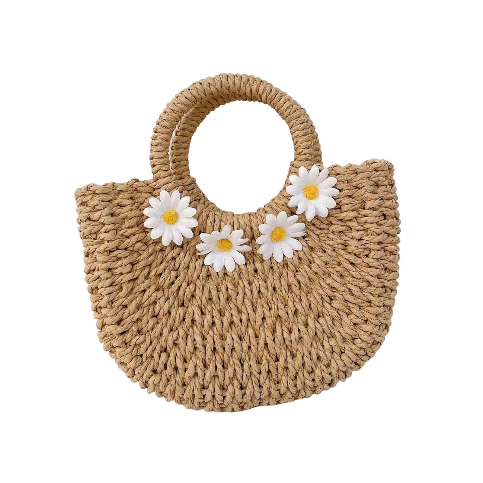 Bohemian Woven Handbag Detachable Shoulder Strap Summer Beach Tote Bag Khaki-image-40