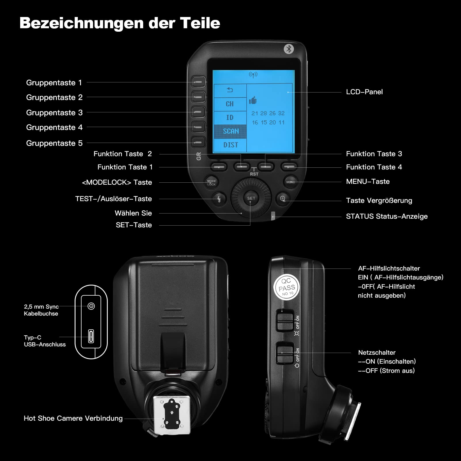 Godox XproII-C Flash Trigger Camera Wireless Flash Trigger 2.4 GHz 1/8000s HSS TTL per fotocamere Canon D5 D4 D60 D800 D5000 D5100 D5300 D7000 D70S D7C0 D750 D7100 DSLR