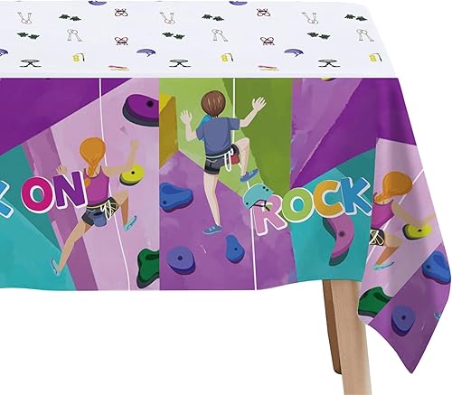 Miniatura 5 de Mantel de decoración de cumpleaños de escalada en roca, suministros desechables para fiestas de escalada en roca, cubierta de mesa, decoración de