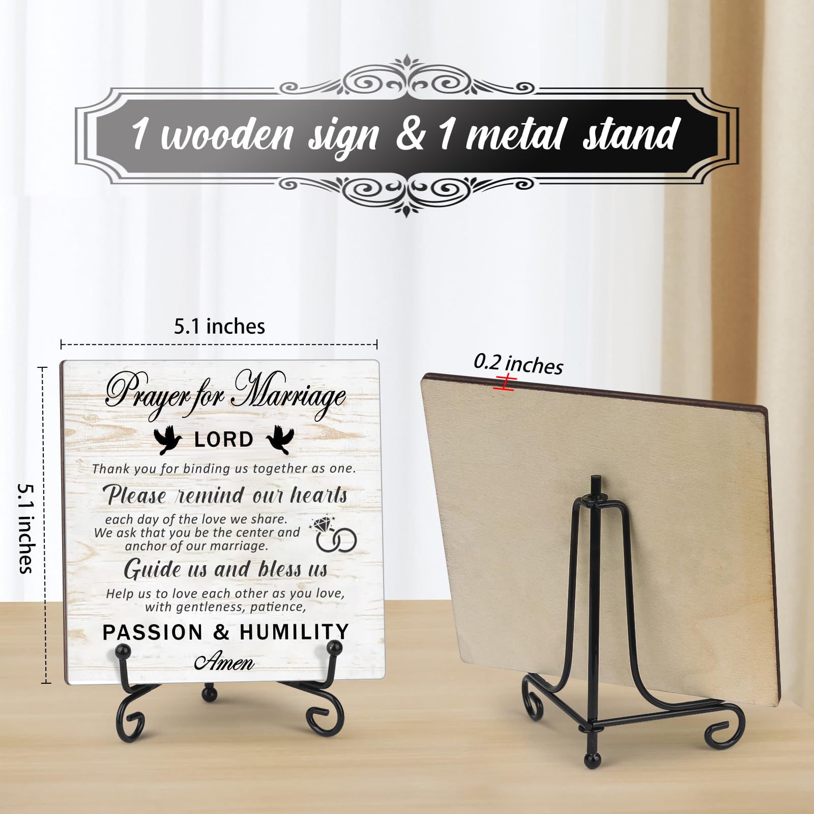 Prayer for marriage Wedding sign Marriage blessing Gifts for Wedding Couples Valentines Christmas Home decor Wood plaque sign with stand (5.1" x 5.1")