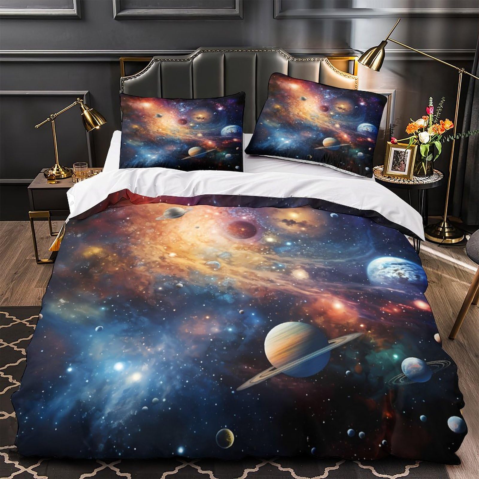 Housse de couette anti-transpiration galaxie 135x200cm en microfibre ultra douce pour lit simple