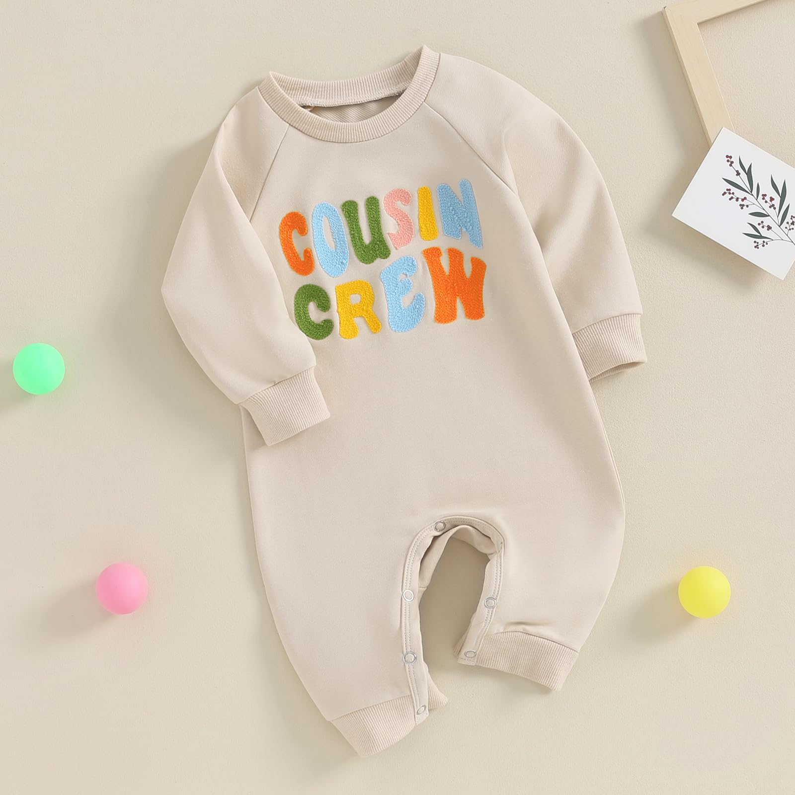 Cousin Crew Shirts Baby Girl Boy Jumpsuit Romper Sweatshirt Sister Brother Cousin Crew Matching Outfits Fall Clothes (Apricot Long Jumpsuit, 6-12 Months)