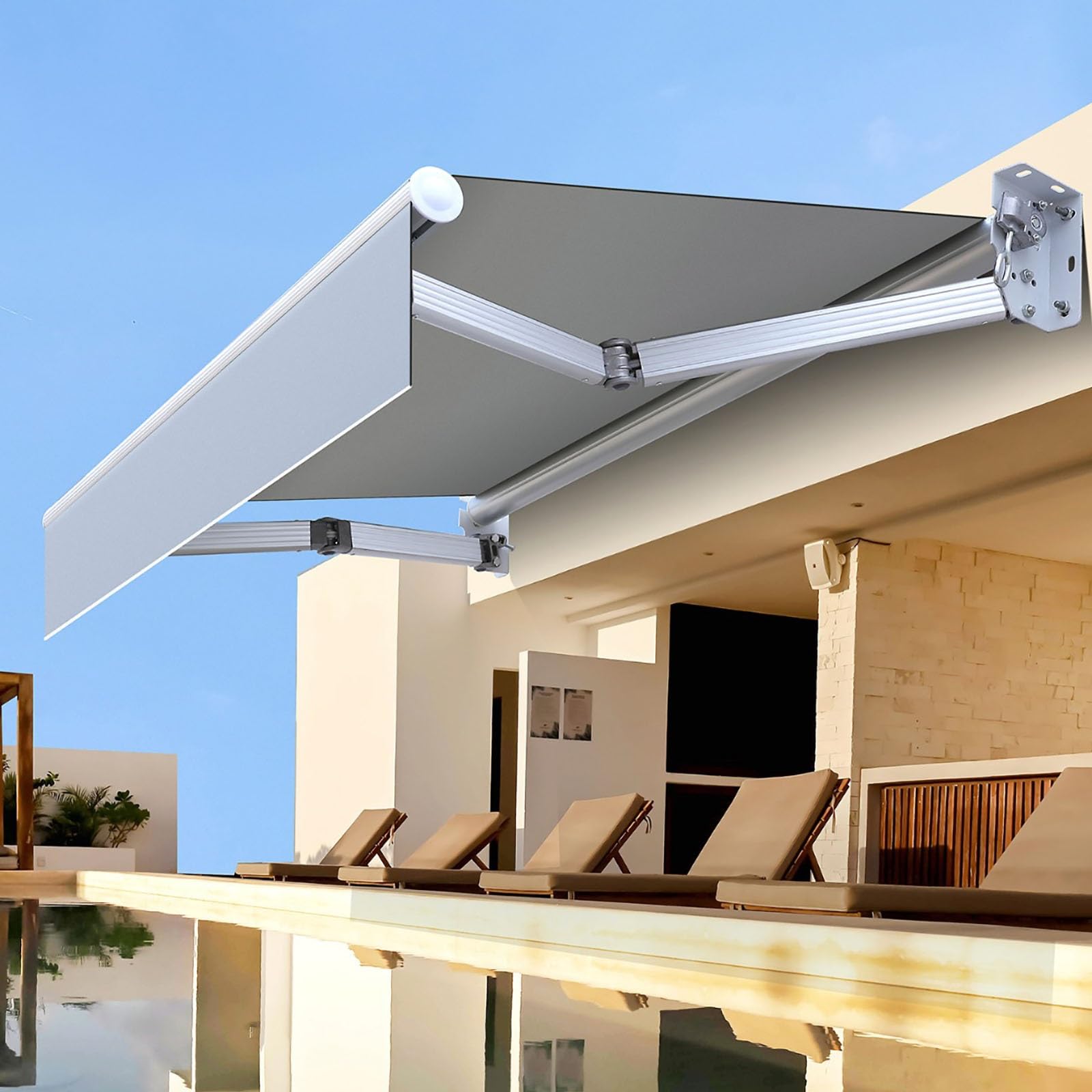 Tenda da sole retrattile con manovella, tessuto impermeabile e alluminio, 4 x 2 m, per esterni, per terrazza, giardino, terrazza, protezione UV, facile installazione