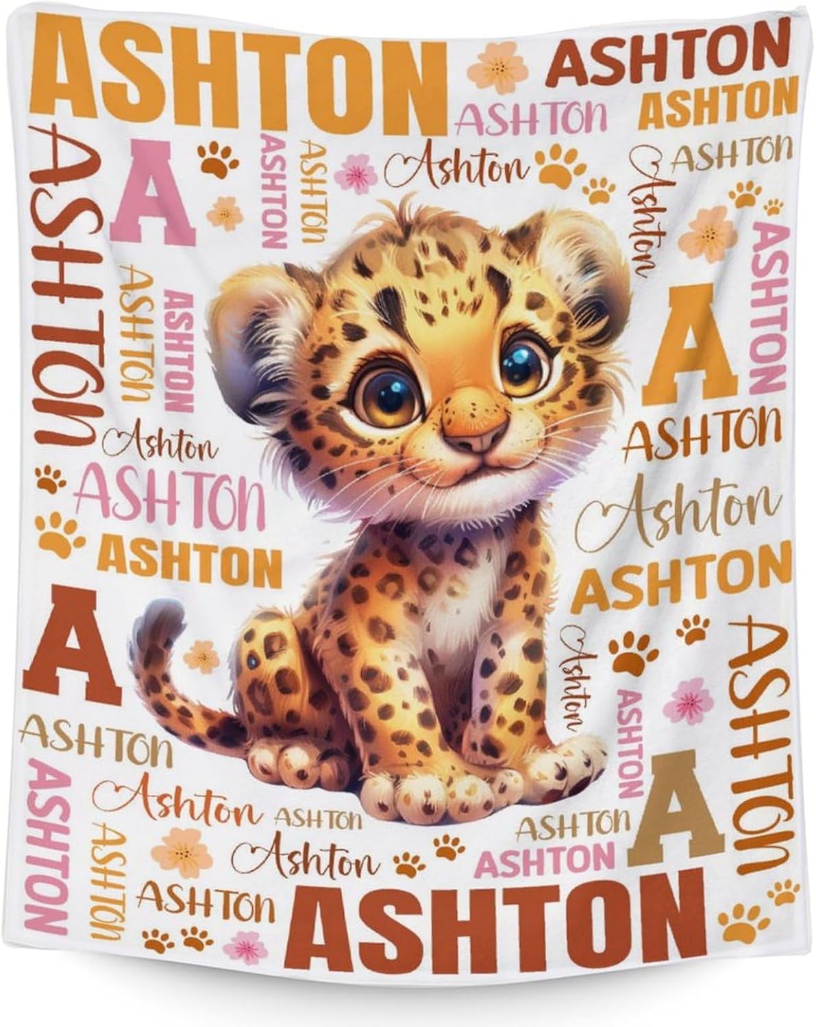 Personalized Cheetah Gifts for Boys - 40x50 Inches Cute Cheetah Throw Blanket for Boys - White Soft Lightweight Blankets for Sofa, Crib & Bed