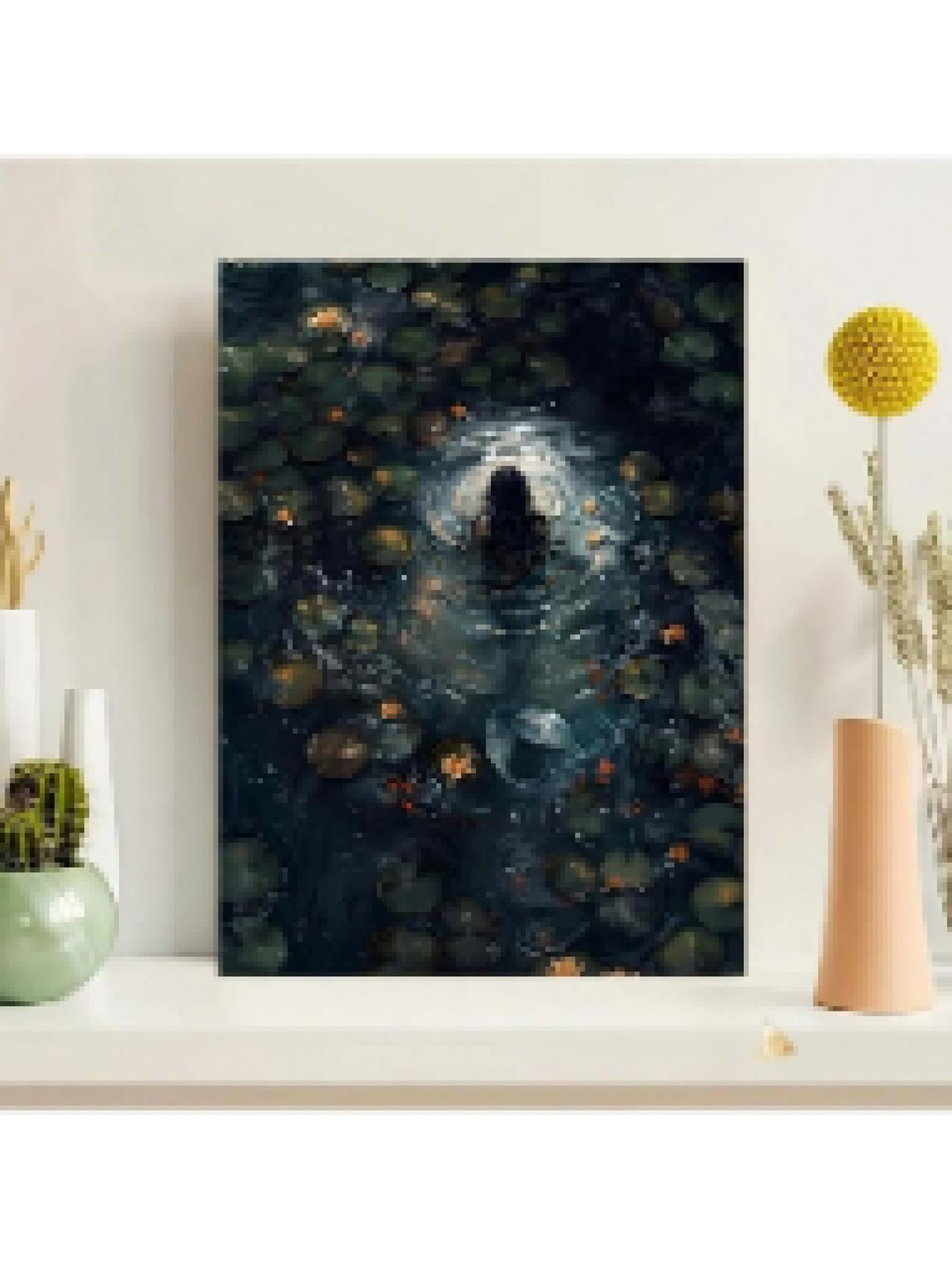 lianyibo Lienzo de sirena con decoración de pared de Dark Academia escena victoriana de lago flores de loto y nenúfares para sala de estar y dormitorio marco de 60 x 80 cm