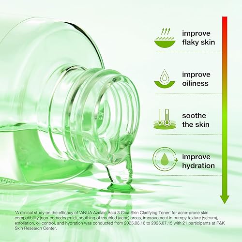 Miniatura 4 de Anua Tónico aclarante de piel CICA de ácido azelaico 3, cuidado calmante y claro, con ácido salicílico y ácido azelaico, cuidado de sebo y manchas,