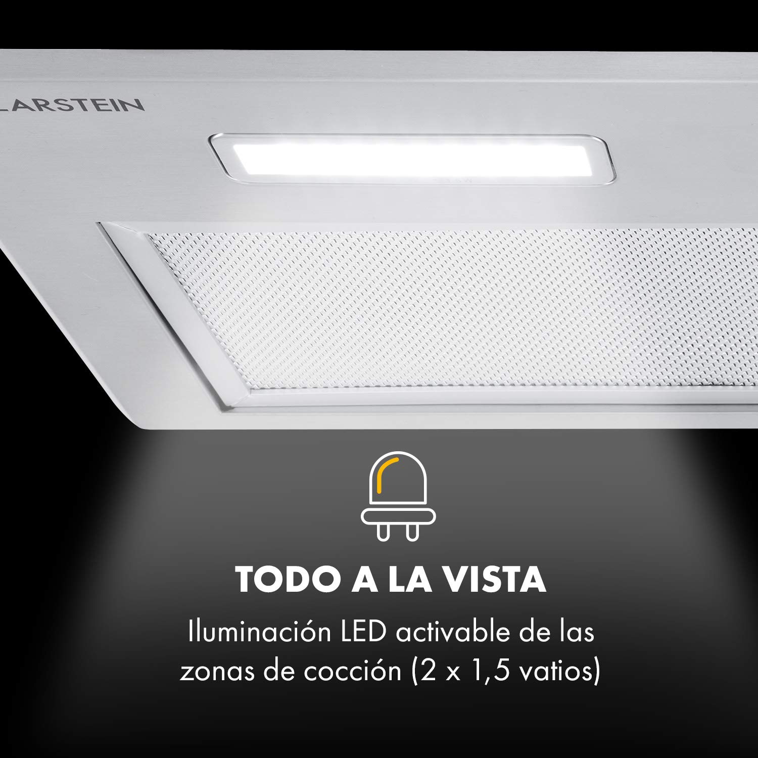 Klarstein Simplica 70 campana extractora - 70 cm de ancho, extracción de 400 m³/h, función de ventilación, botón giratorio, 3 niveles, iluminación LED de 1,5 W, acero inoxidable